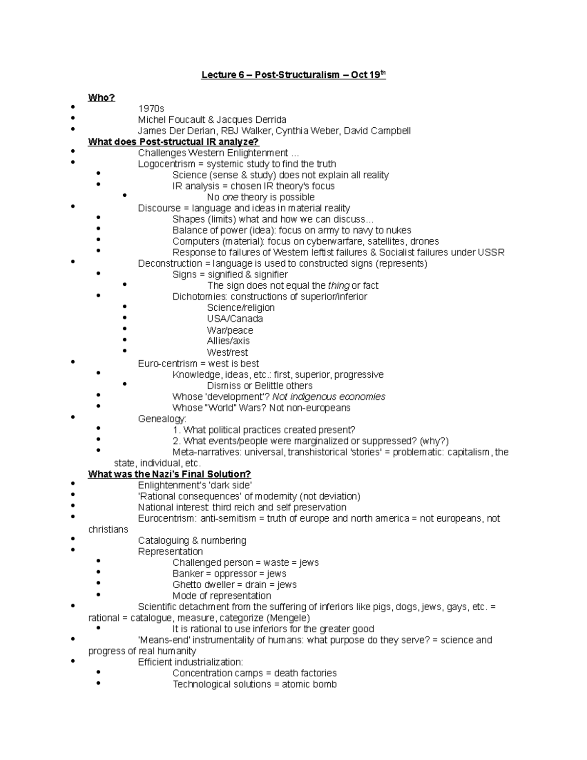 Lecture 6 Post Structuralism Oct 19 Lecture 6 Oct 19th Who? 1970s