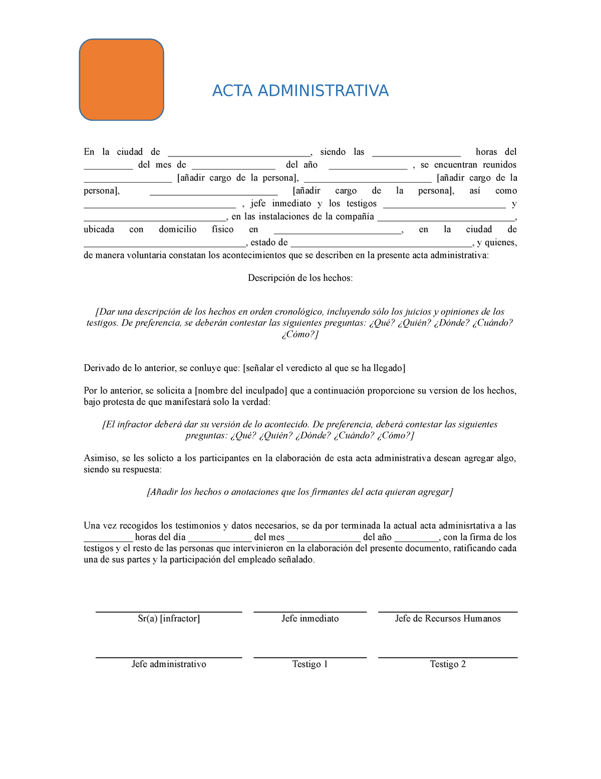 Formato Acta Administrativa Acta Administrativa En La Ciudad De 0096