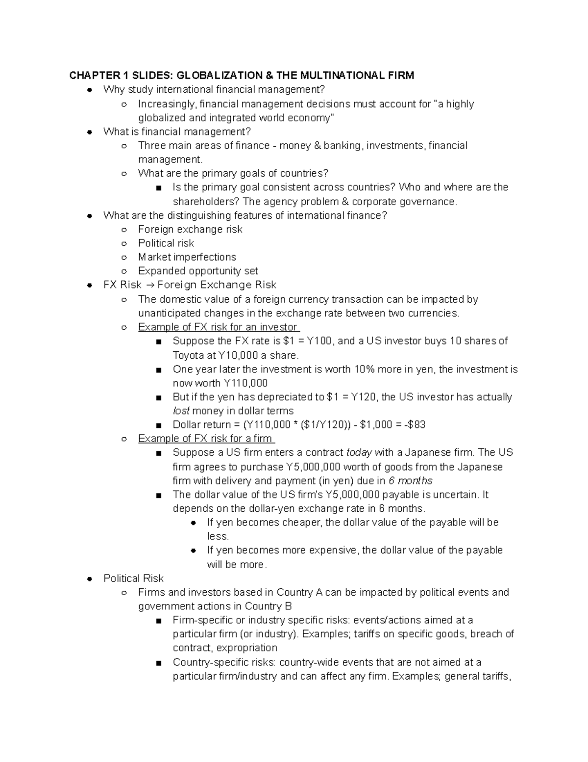 FINA4810 Class Lecture Slide Notes - CHAPTER 1 SLIDES: GLOBALIZATION ...