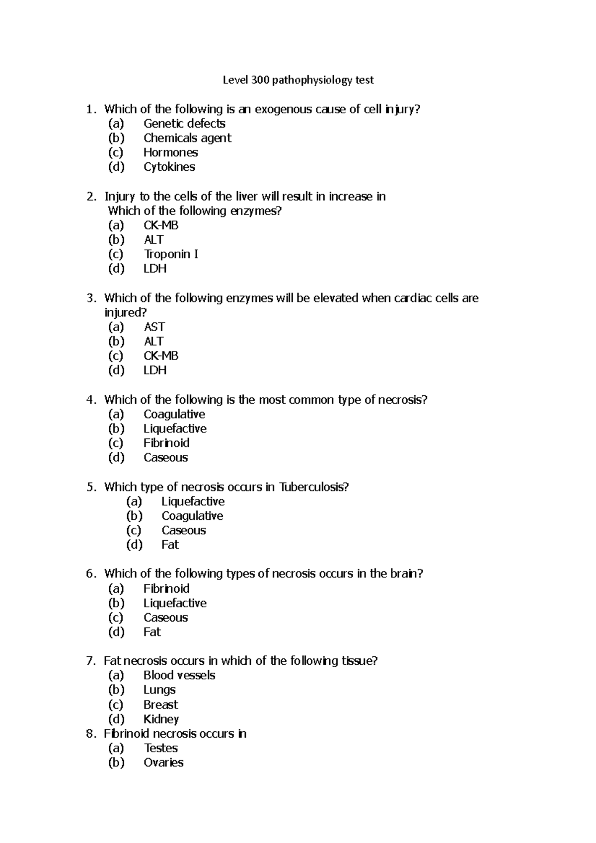 Level 300 pathophysiology test - Studocu