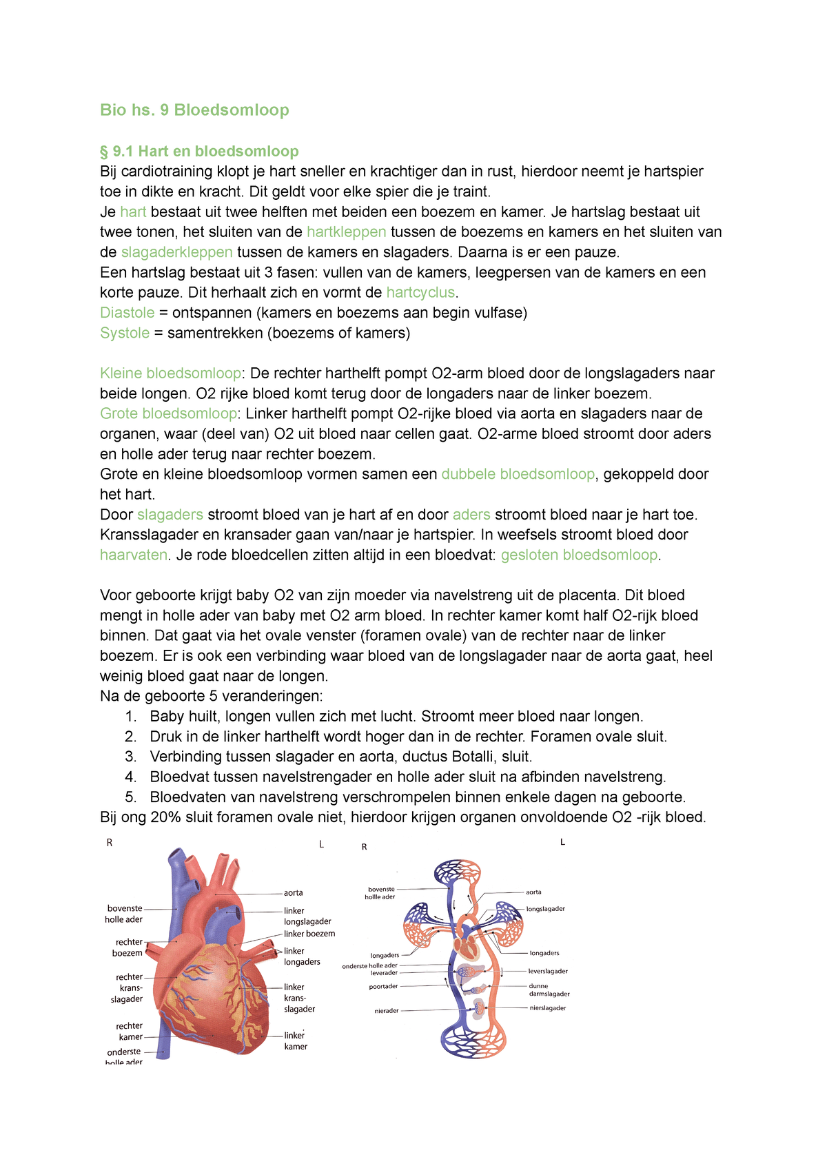 Biologie Bloedsomloop (nectar H6 VWO) - Bio Hs. 9 Bloedsomloop § 9 Hart ...