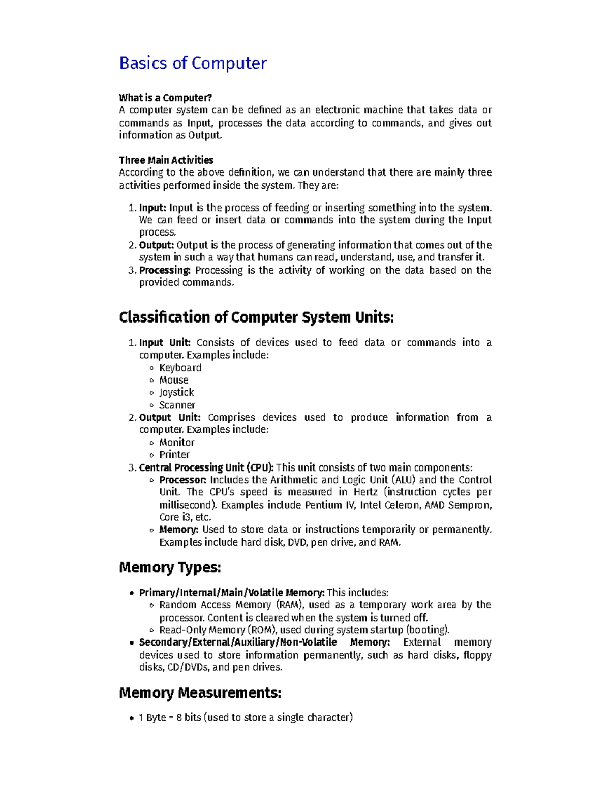 Basics of Computer – Best Computer Institute - Basics of Computer What ...