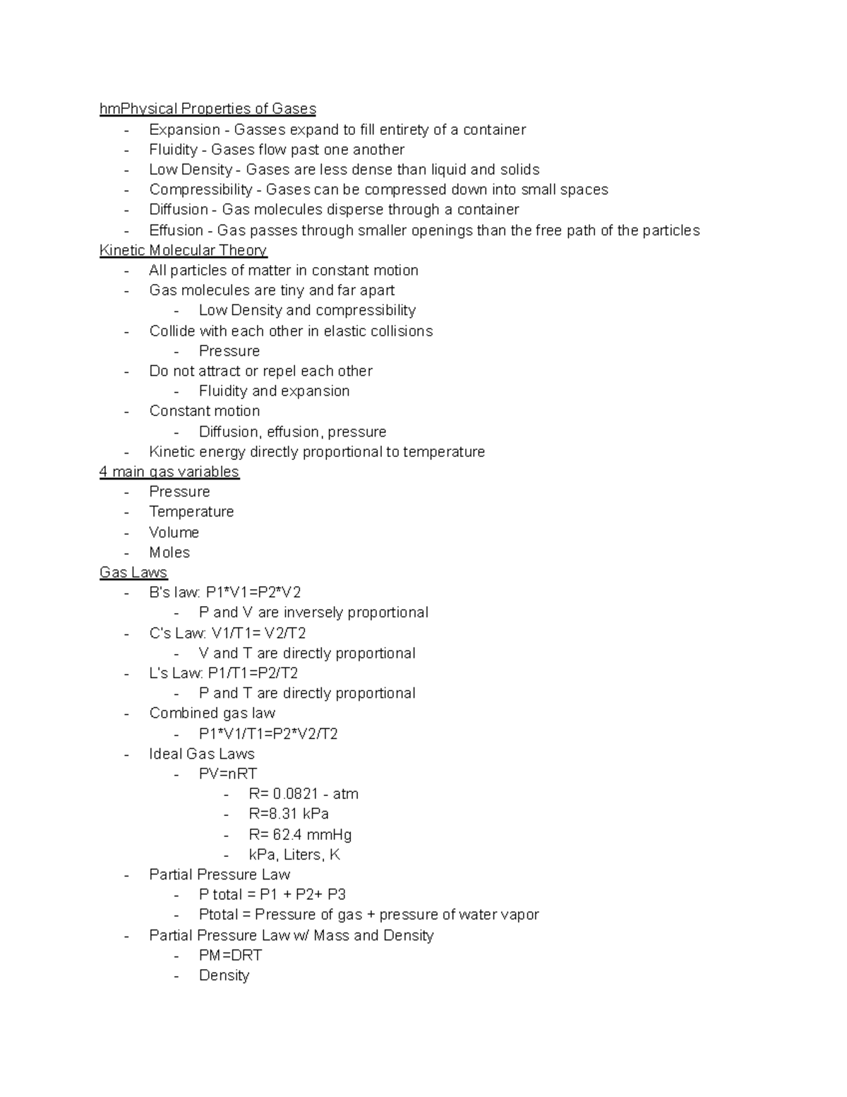 Chemistry Unit 7 Study Guide - hmPhysical Properties of Gases ...