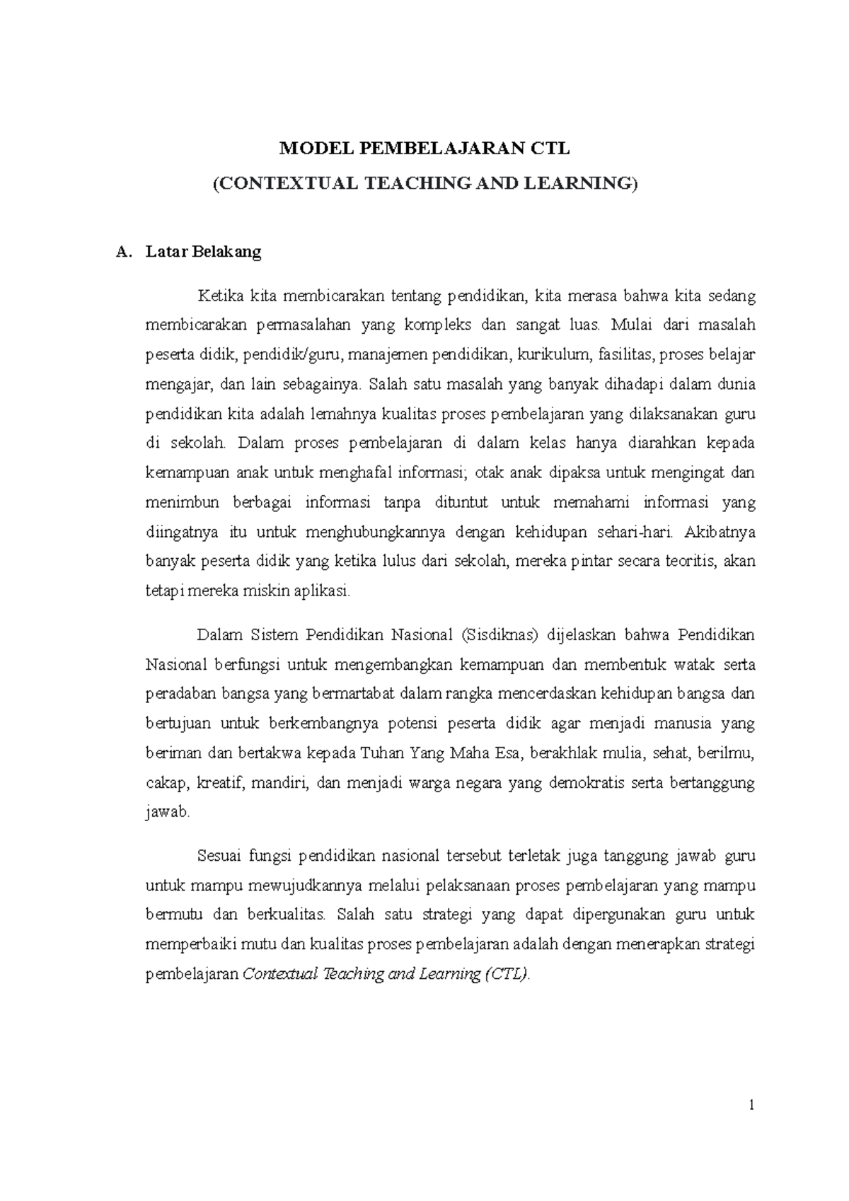 Model Pembelajaran CTL - MODEL PEMBELAJARAN CTL (CONTEXTUAL TEACHING ...