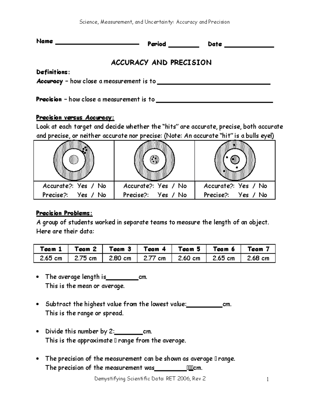Worksheet-Accuracy+and+Precision-+with+Percent+Error - Science,  Measurement, and Uncertainty: - Studocu