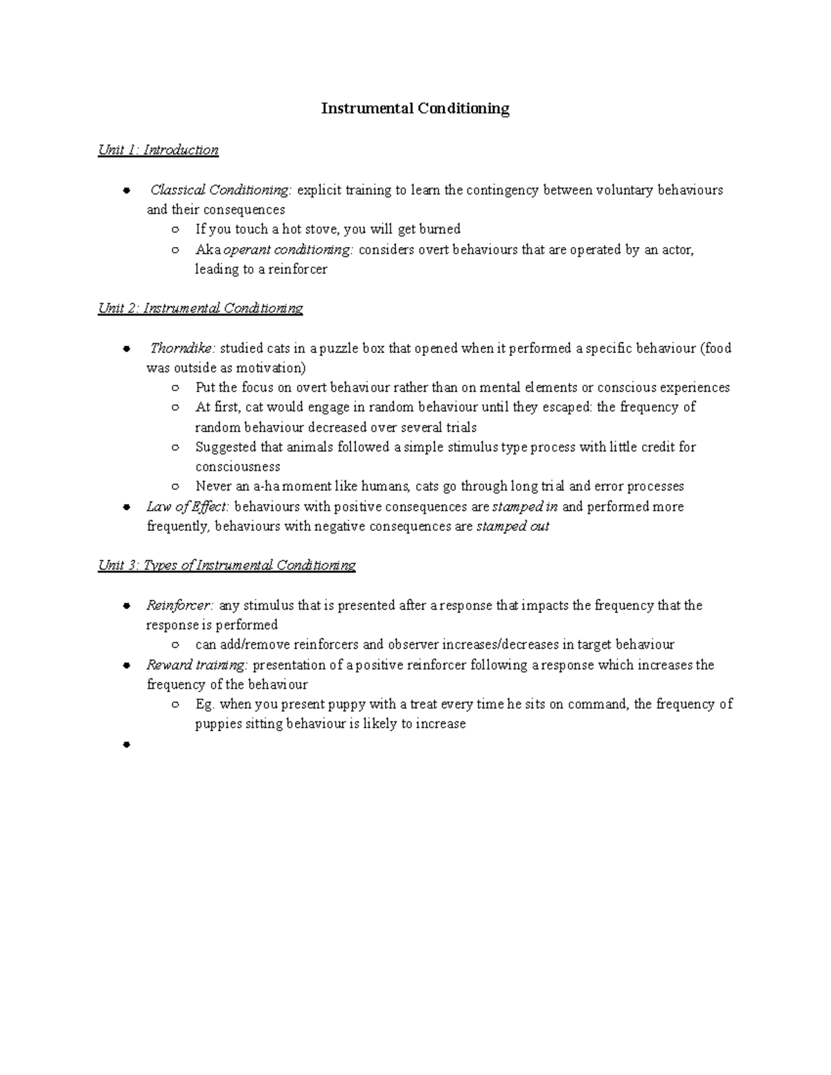 Instrumental conditioning - Instrumental Conditioning Unit 1 ...