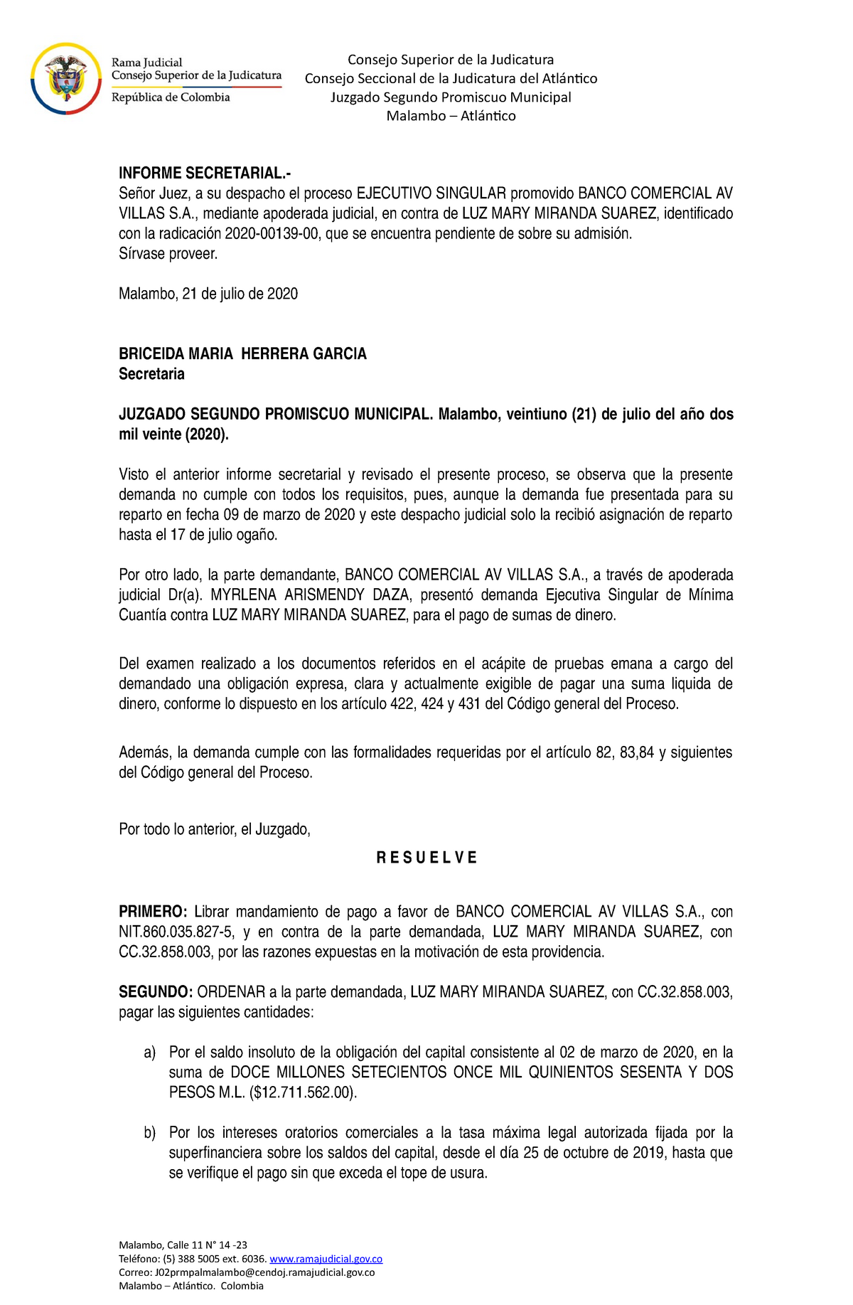 Auto Libra Mandamiento De Pago Y Medidas Cauelares Ejecutivo Studocu