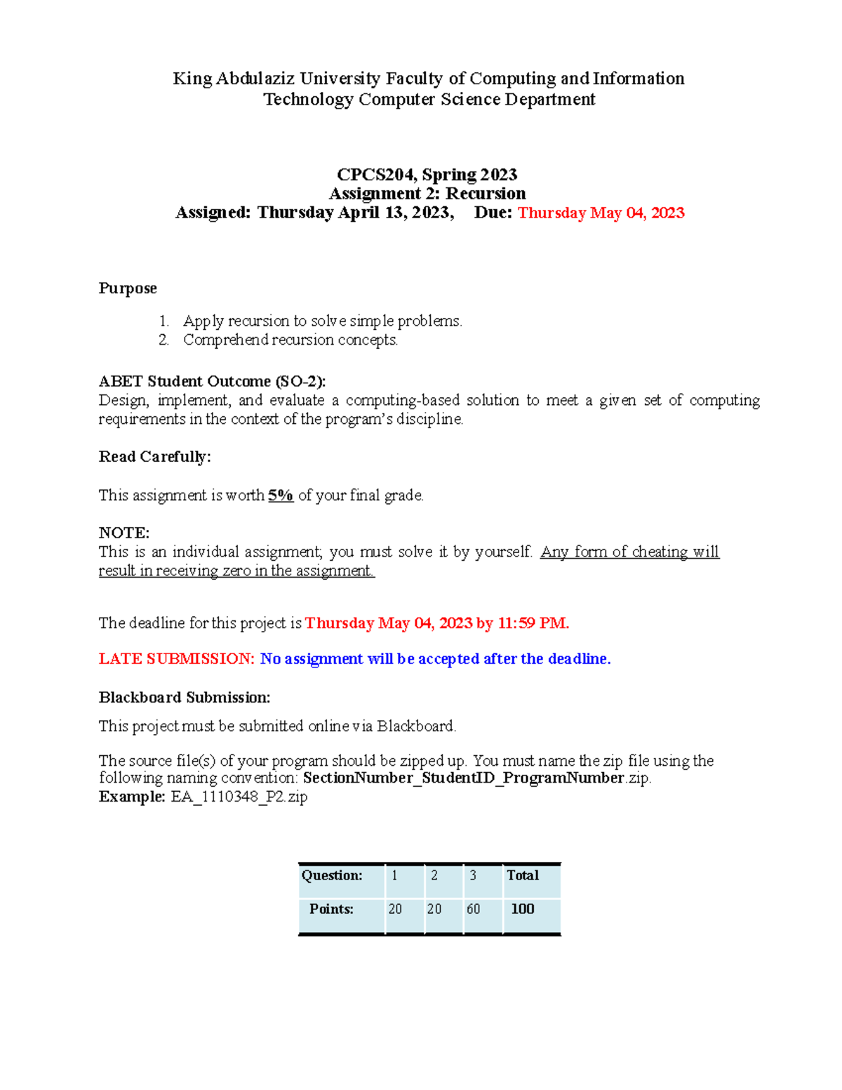 Assignment ##2 - King Abdulaziz University Faculty of Computing and ...
