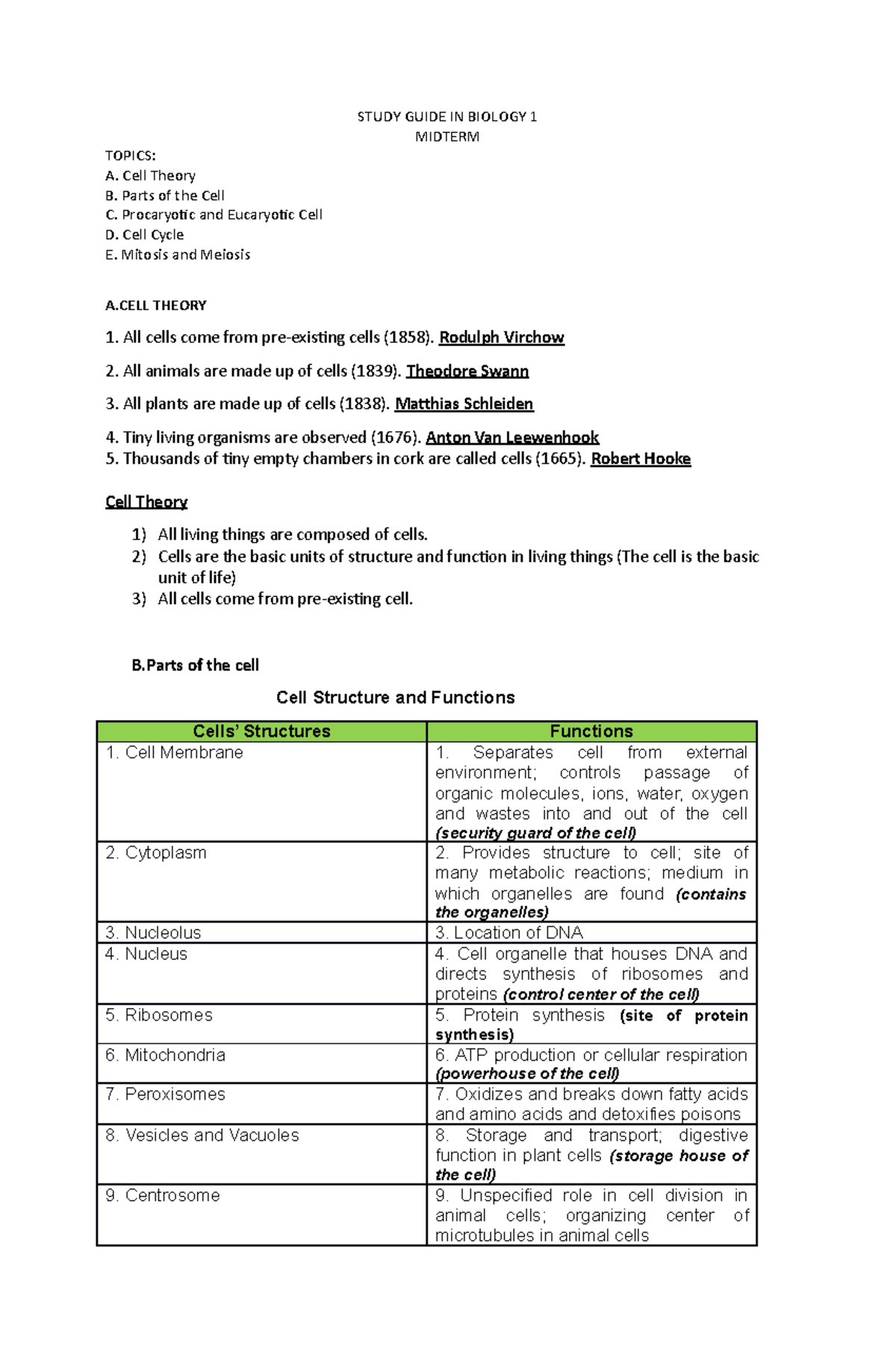 Study Guide IN Biology 1 - STUDY GUIDE IN BIOLOGY 1 MIDTERM TOPICS: A ...