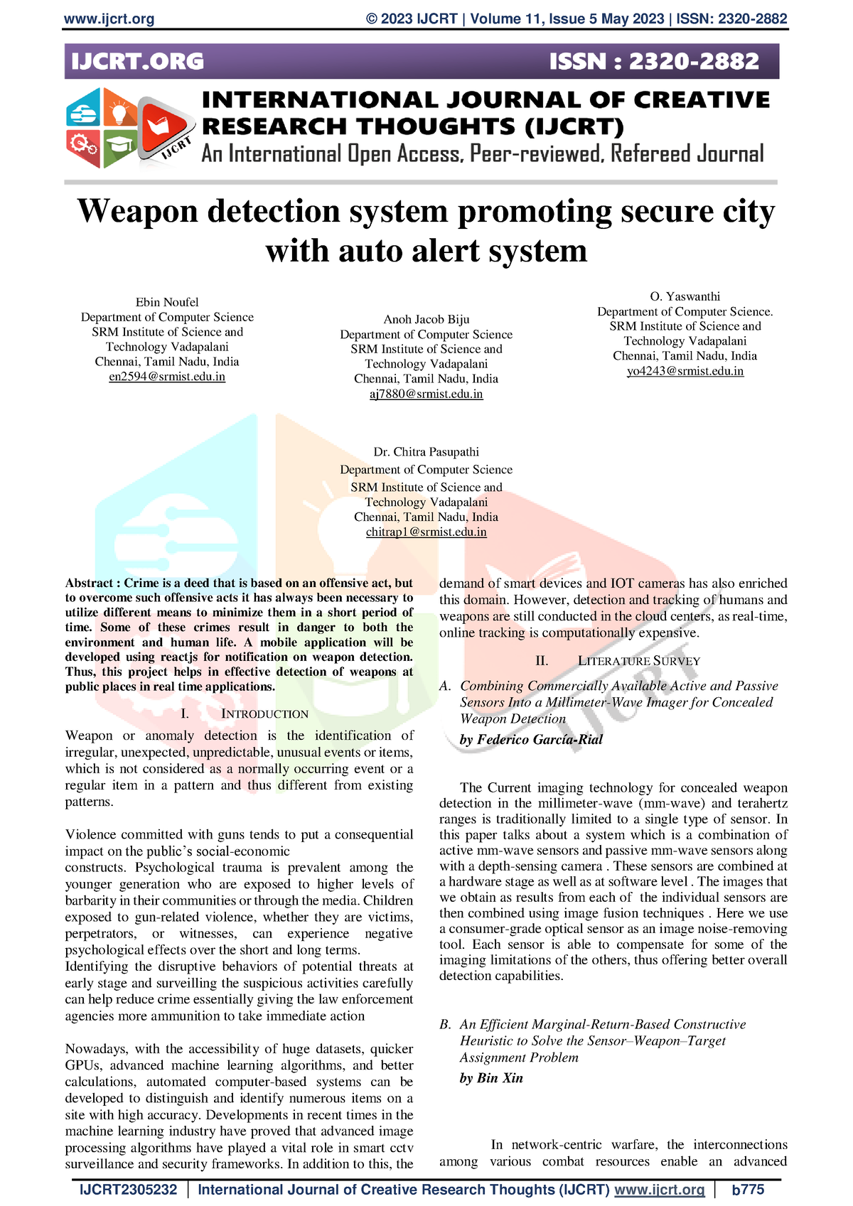 Weapon Detection System Promoting Secure City With Auto Alert System ...