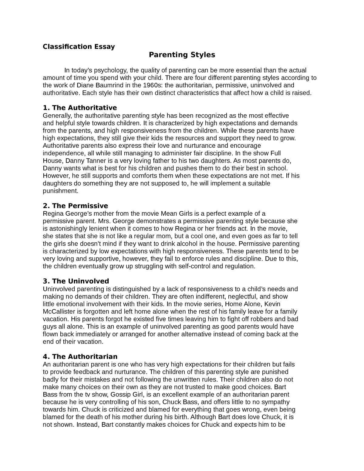 parenting styles classification essay