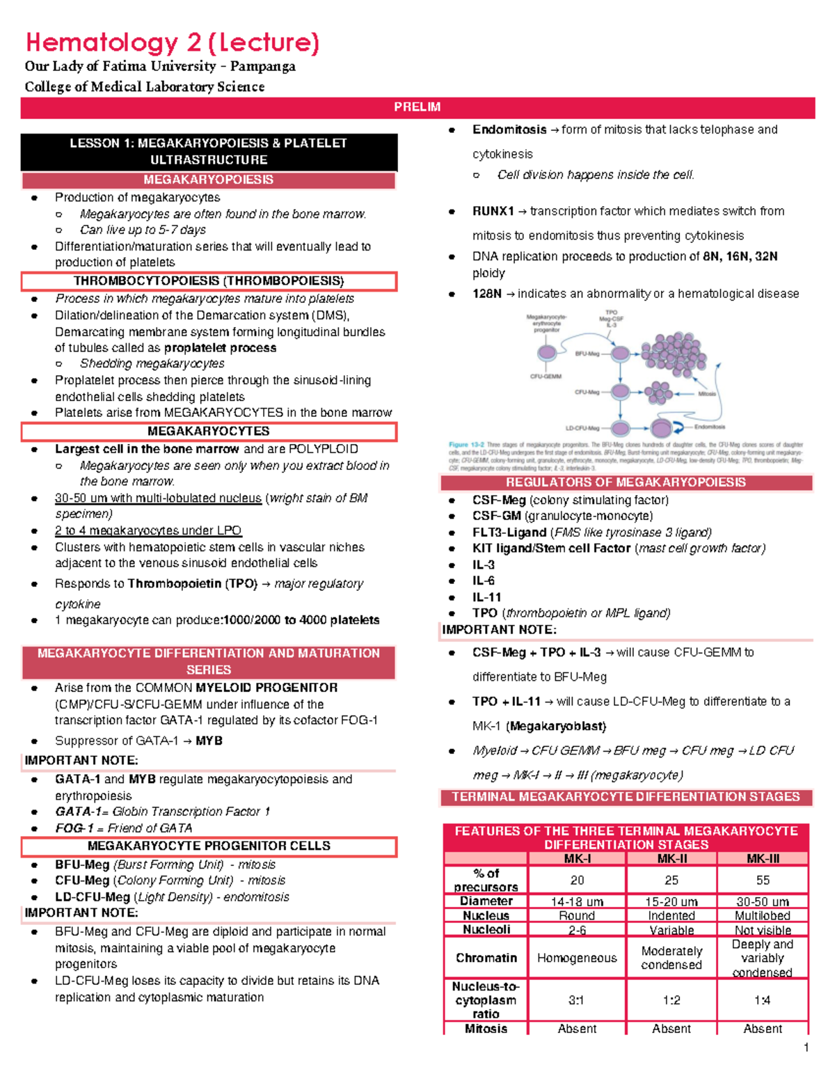 HEMA 2 Prelim LEC 2 1 - Lecture notes - Hematology 2 (Lecture) Our Lady ...