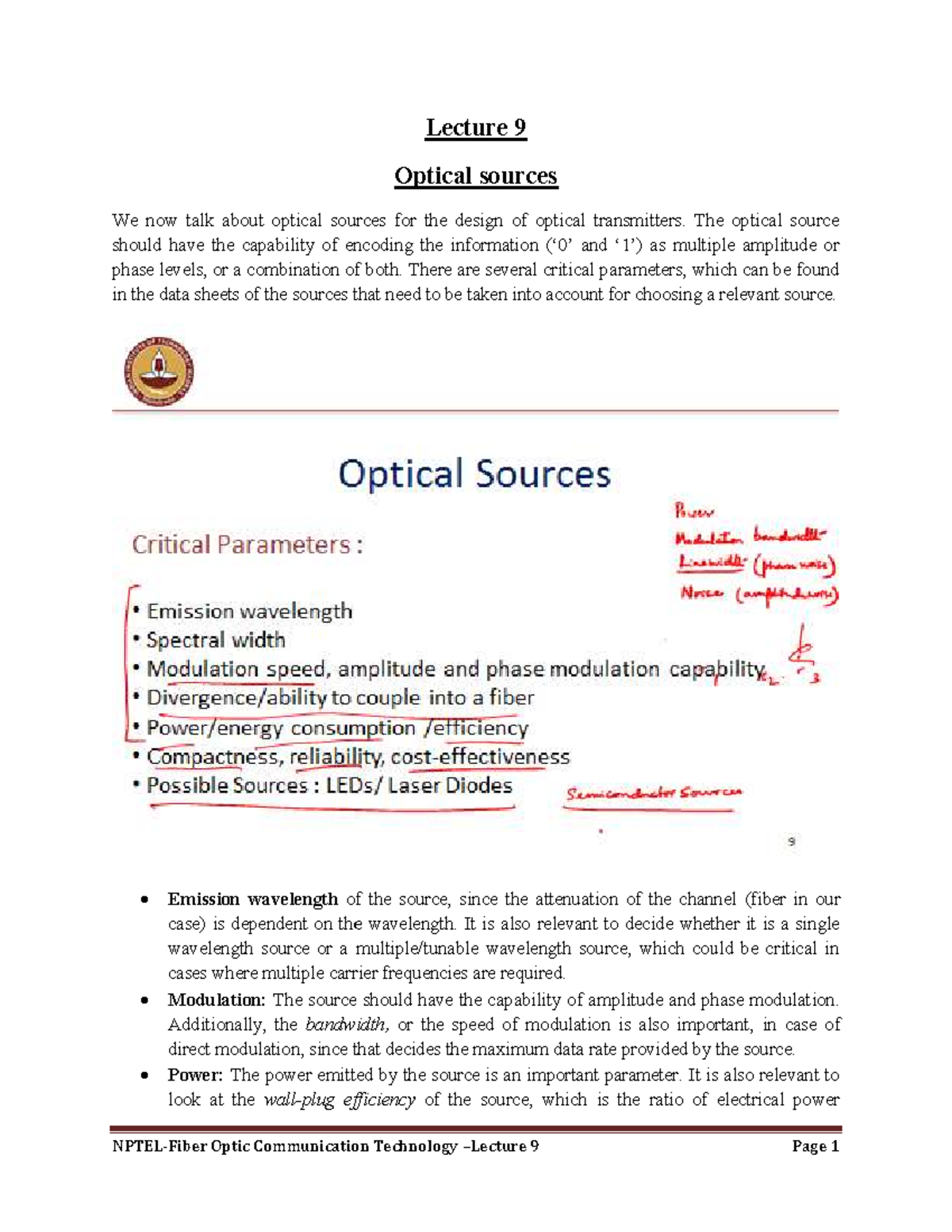 Lec10 Notes NPTELFiber Optic Communication Technology We now talk