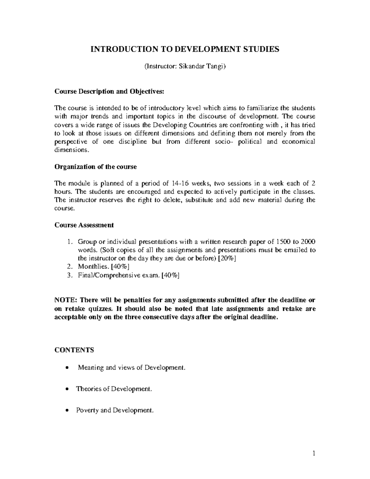 lecture notes to development studies for all academic year at ...