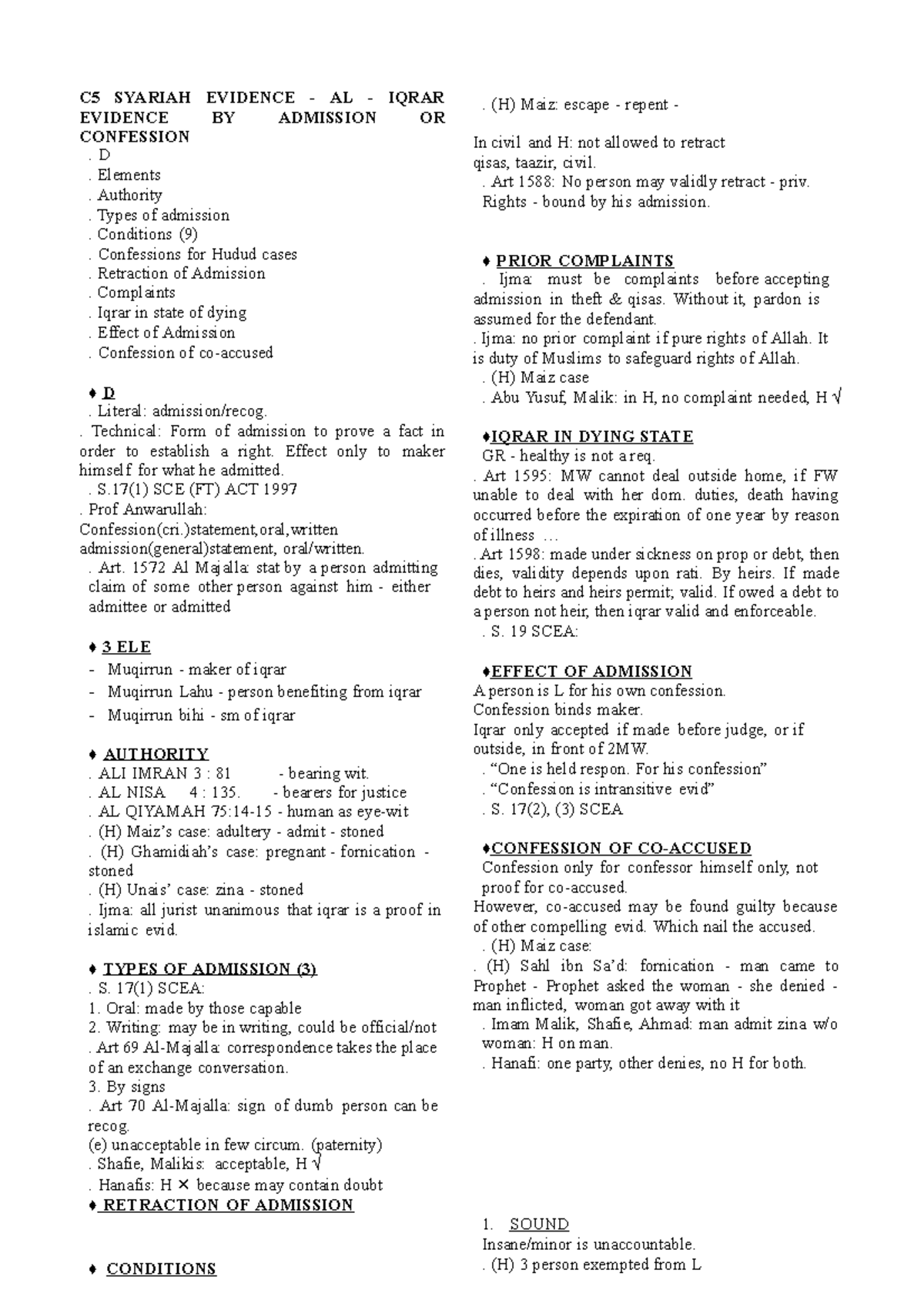 PDF notes on Isl Law of Evid - C5 SYARIAH EVIDENCE - AL - IQRAR ...