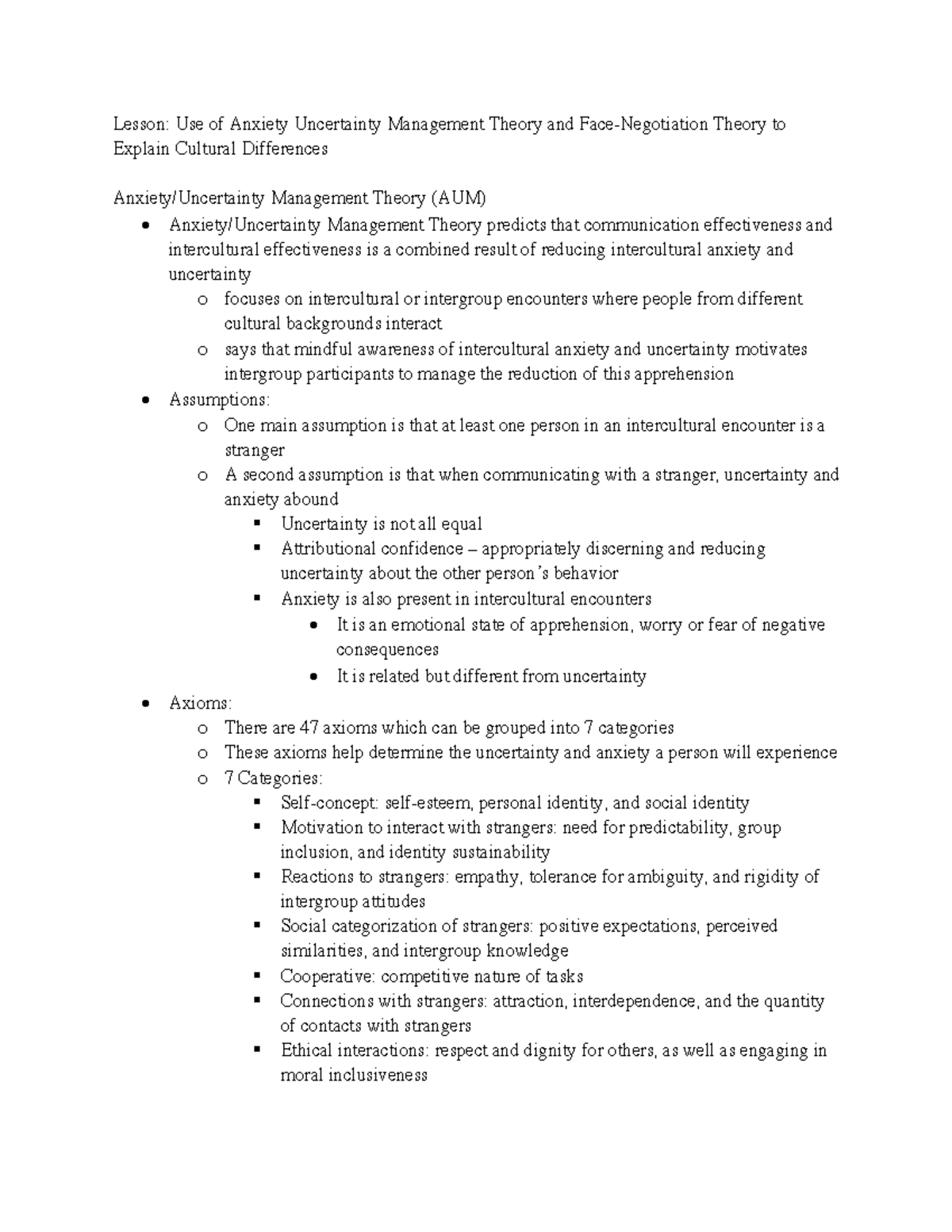 Use Of Anxiety Uncertainty Management Theory And Face-Negotiation ...