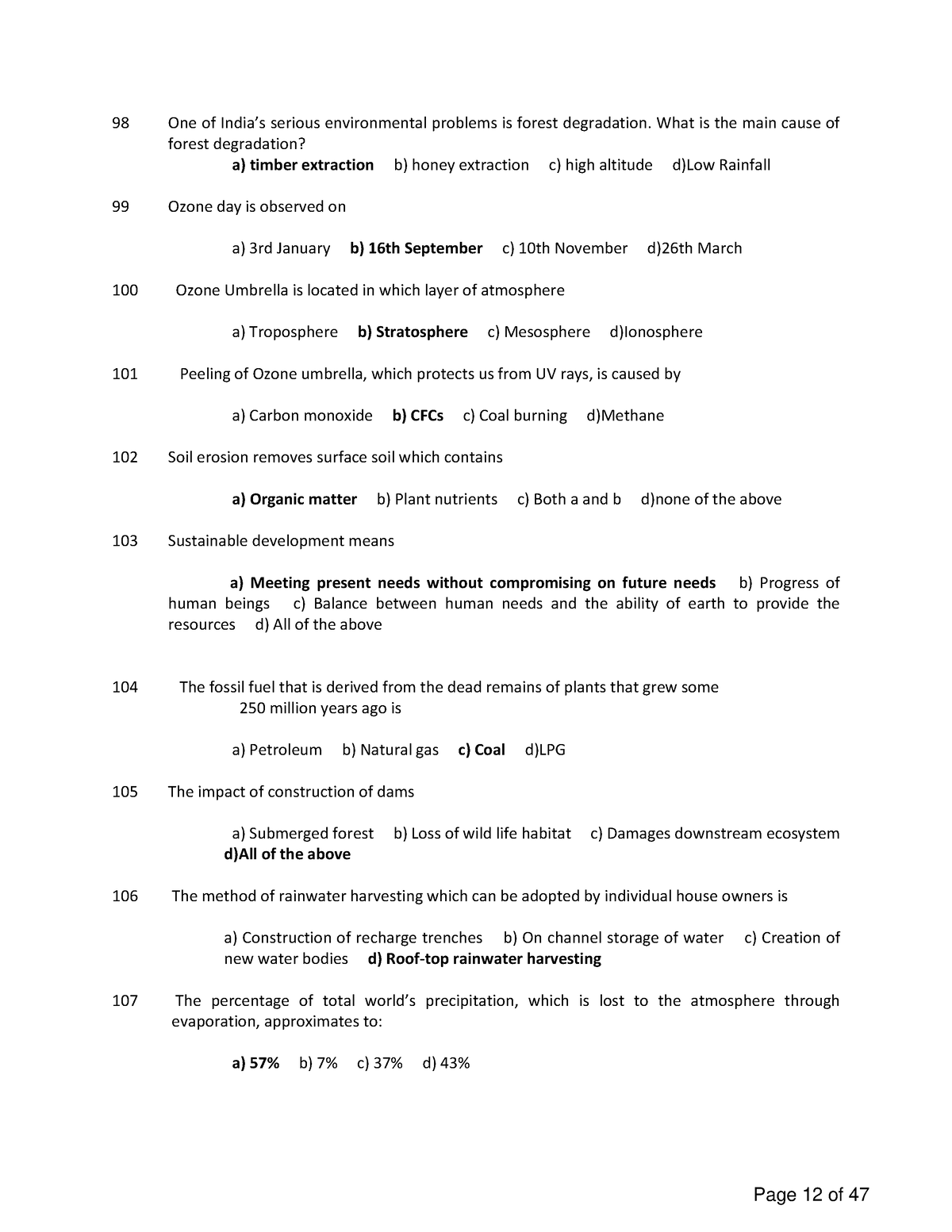 MCQ-Environmental Studies - 98 One of India’s serious environmental ...