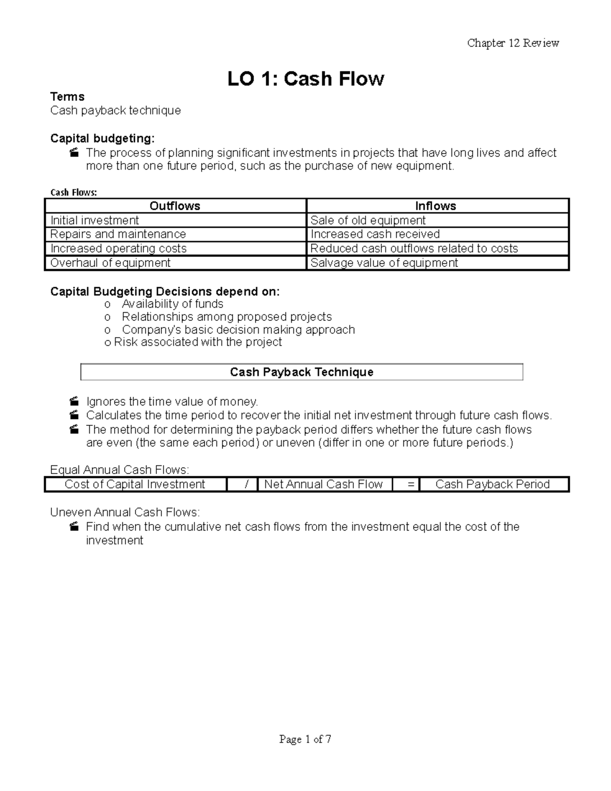 chapter-12-rev-lo-1-cash-flow-terms-cash-payback-technique-capital