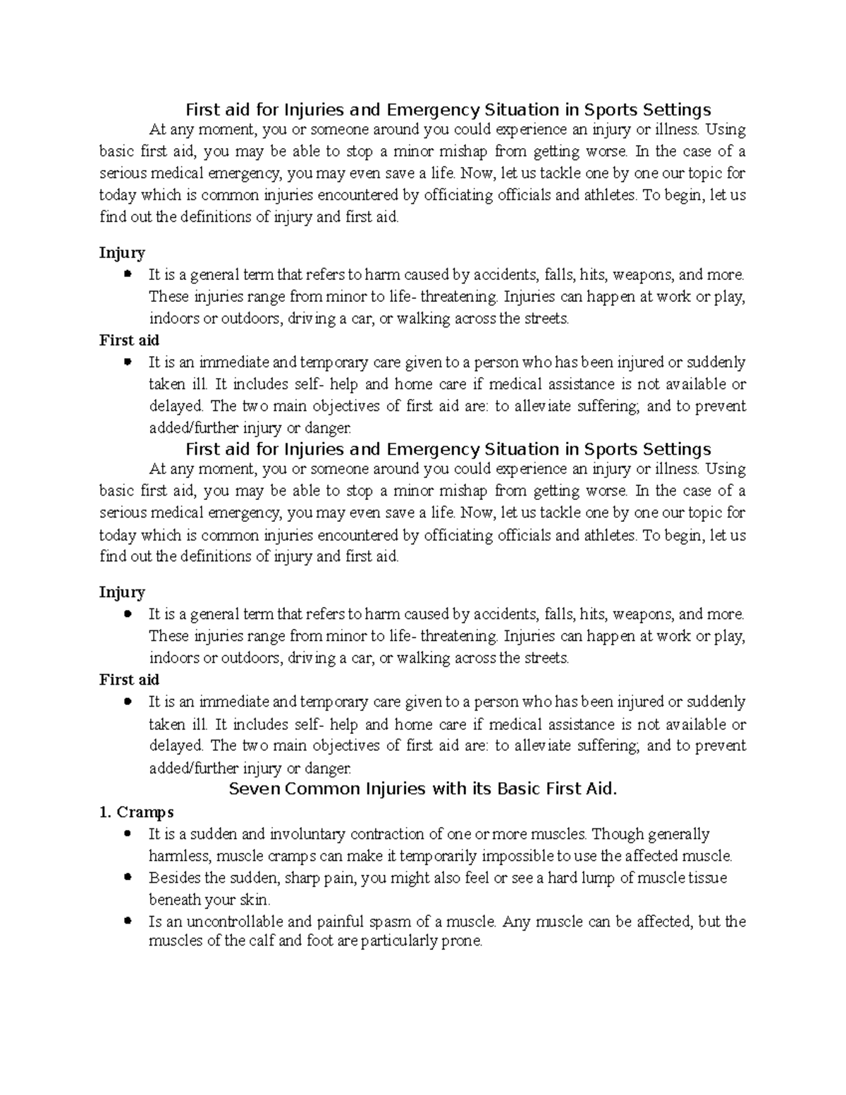 Reviewer-12 - Reviewer for PE - First aid for Injuries and Emergency ...