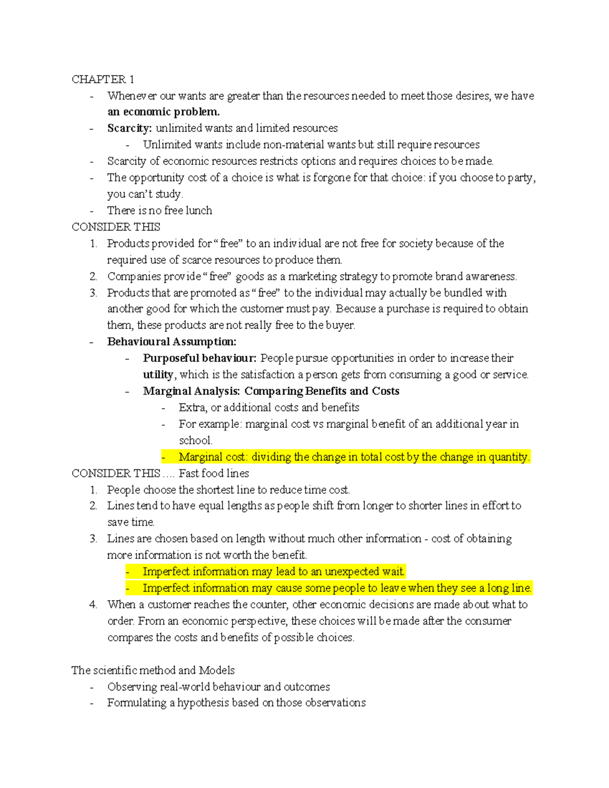 Copy of econ midterm 1 notes - CHAPTER 1 Whenever our wants are greater ...