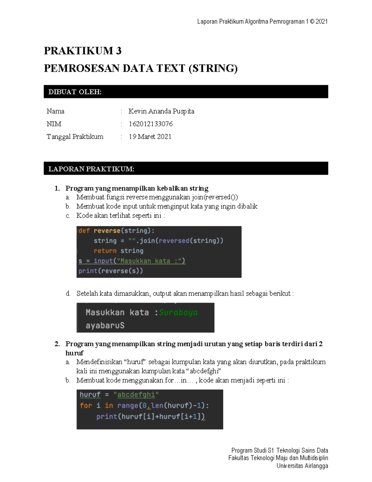 Pemrosesan Data String - Laporan Praktikum Algoritma Pemrograman 1 ...