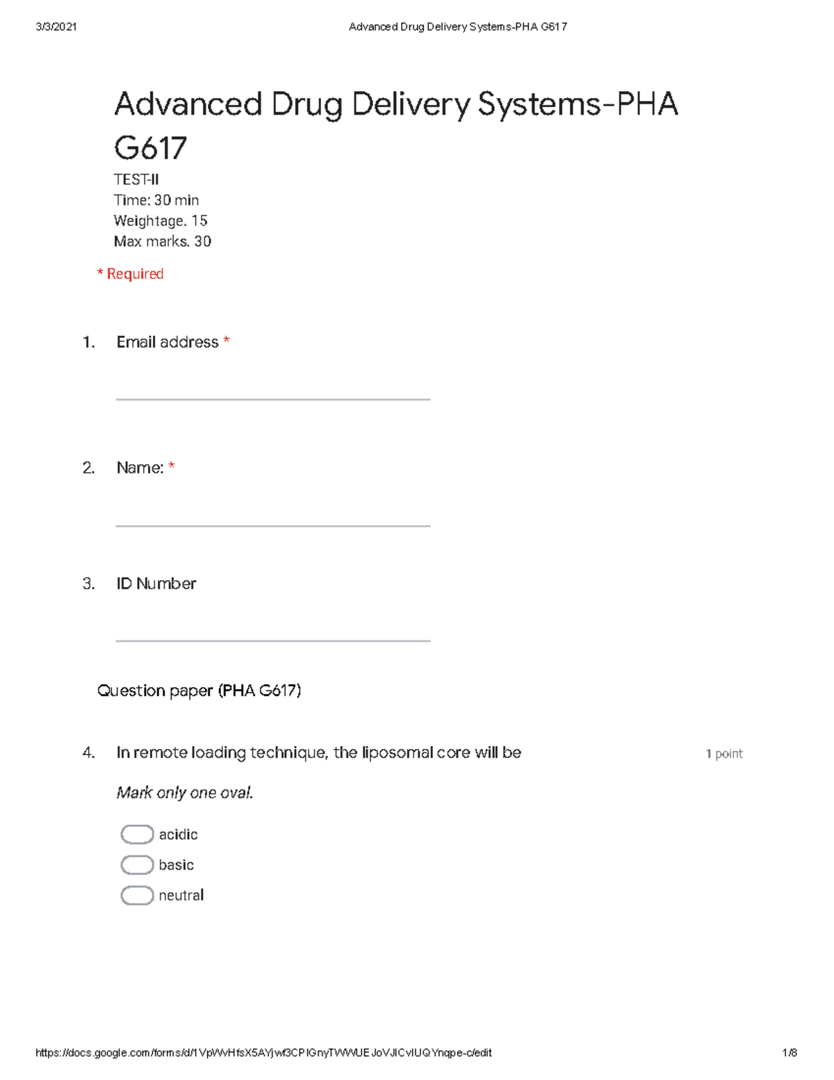 Test II(ADDS) 2021 - Test II(ADDS) 2021 - Advanced Drug Delivery ...
