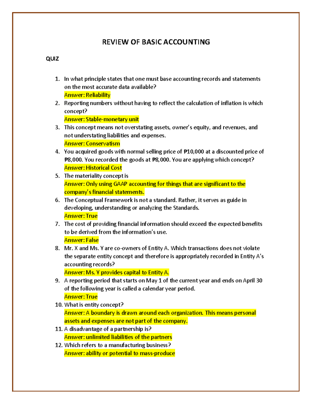 RBA Quiz 1 (Part 1) accounting guidelines identification REVIEW OF