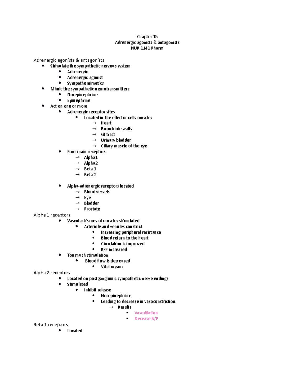 Adrenergic Ag:An Study Guide - Chapter 15 Adrenergic Agonists ...