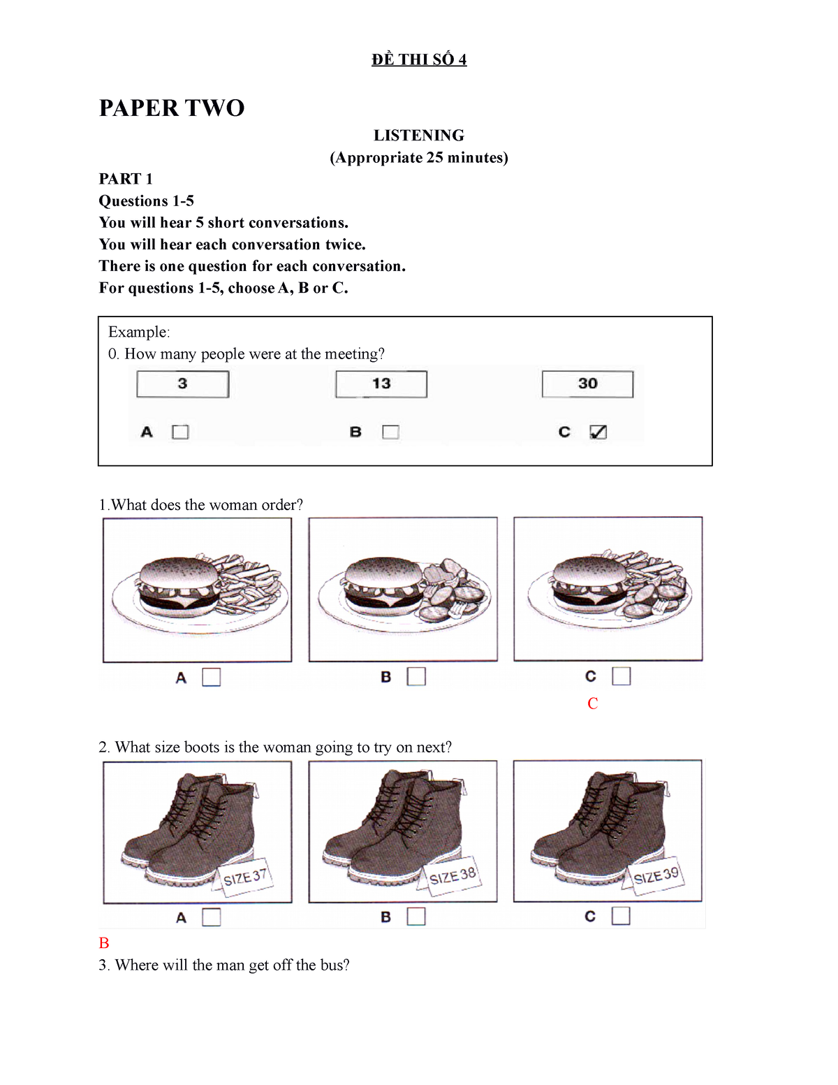 Listening Practice - ĐỀ THI SỐ 4 PAPER TWO LISTENING (Appropriate 25 ...