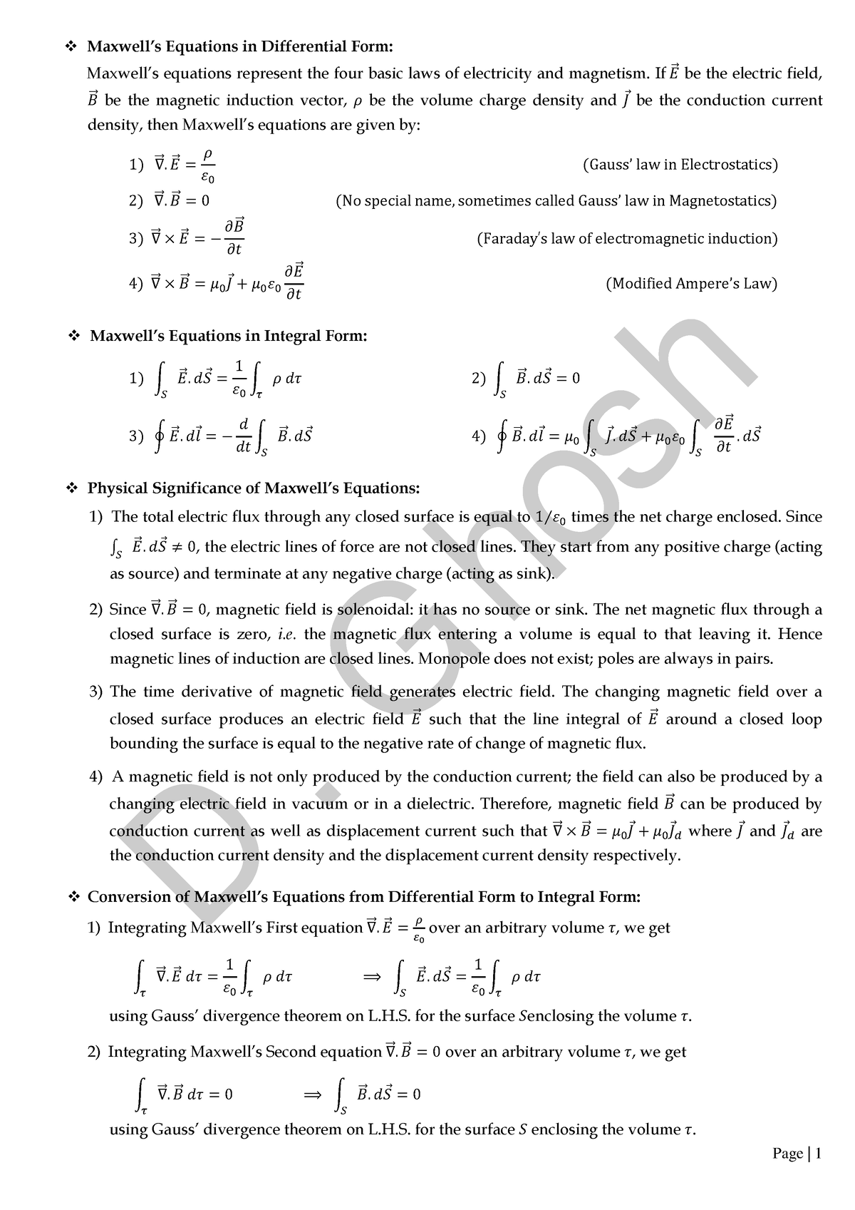 Note Electromagnetic - Electronics - Maxwell’s Equations in ...