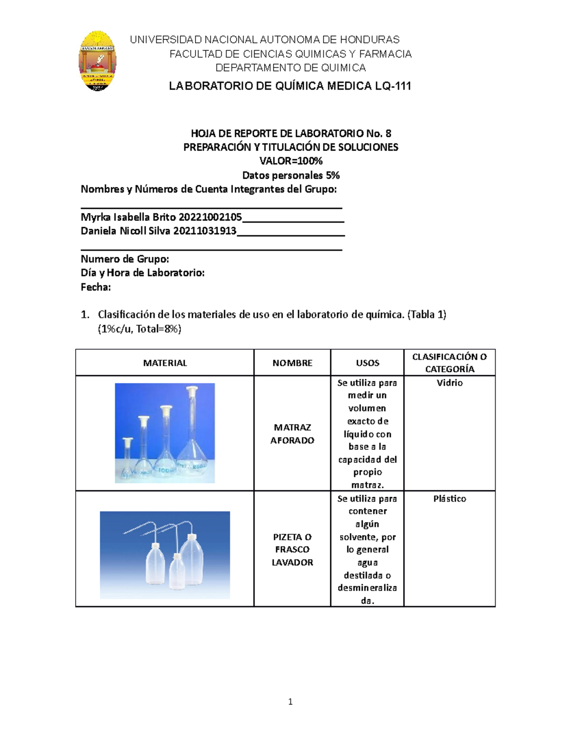 Reporte #8 Preparación Y Titulación De Soluciones - FACULTAD DE ...