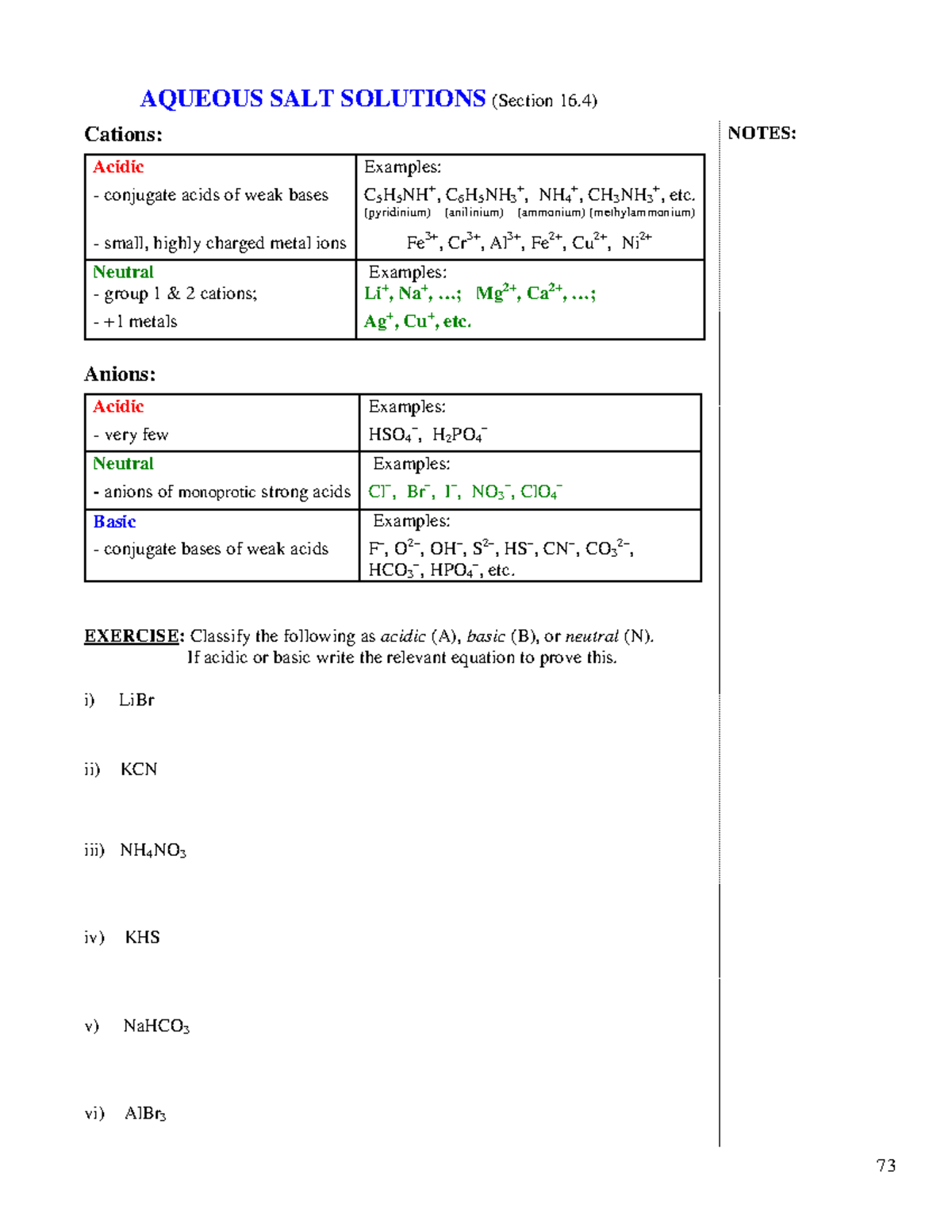 2. Salts Buffers F19 lecture notes AQUEOUS SALT SOLUTIONS (Section