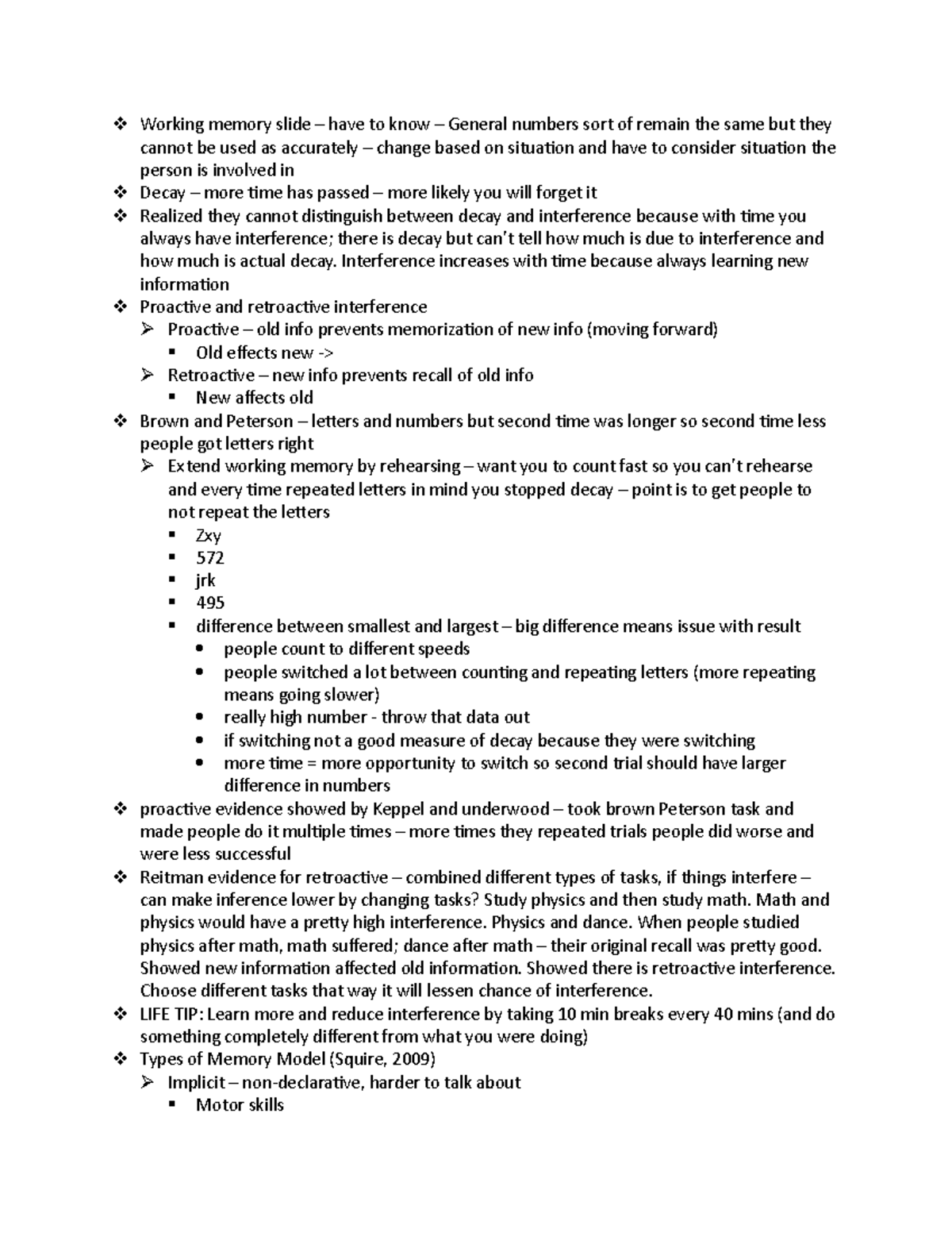 B340 Cognition Notes Working memory slide have to know General