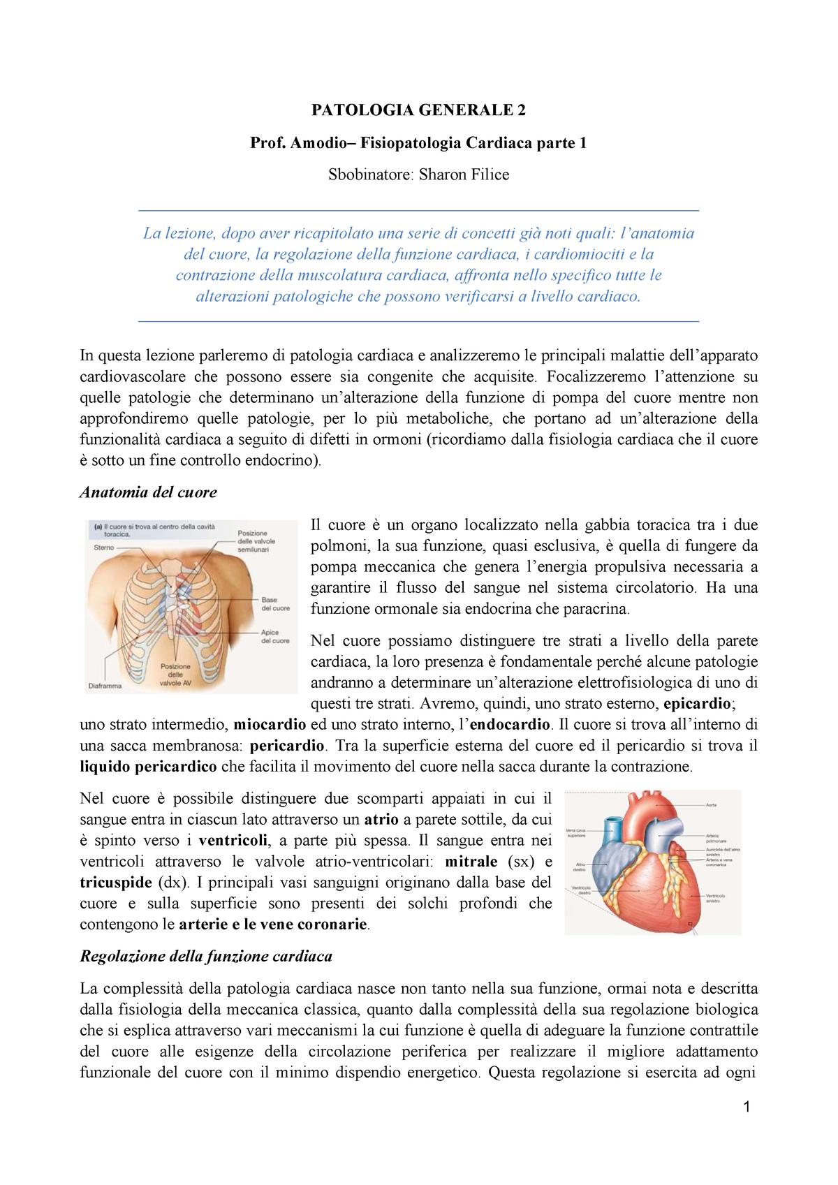 Patologia 2 - Lezione 10 - Fisiopatologia Cardiaca Parte 1 - Prof ...