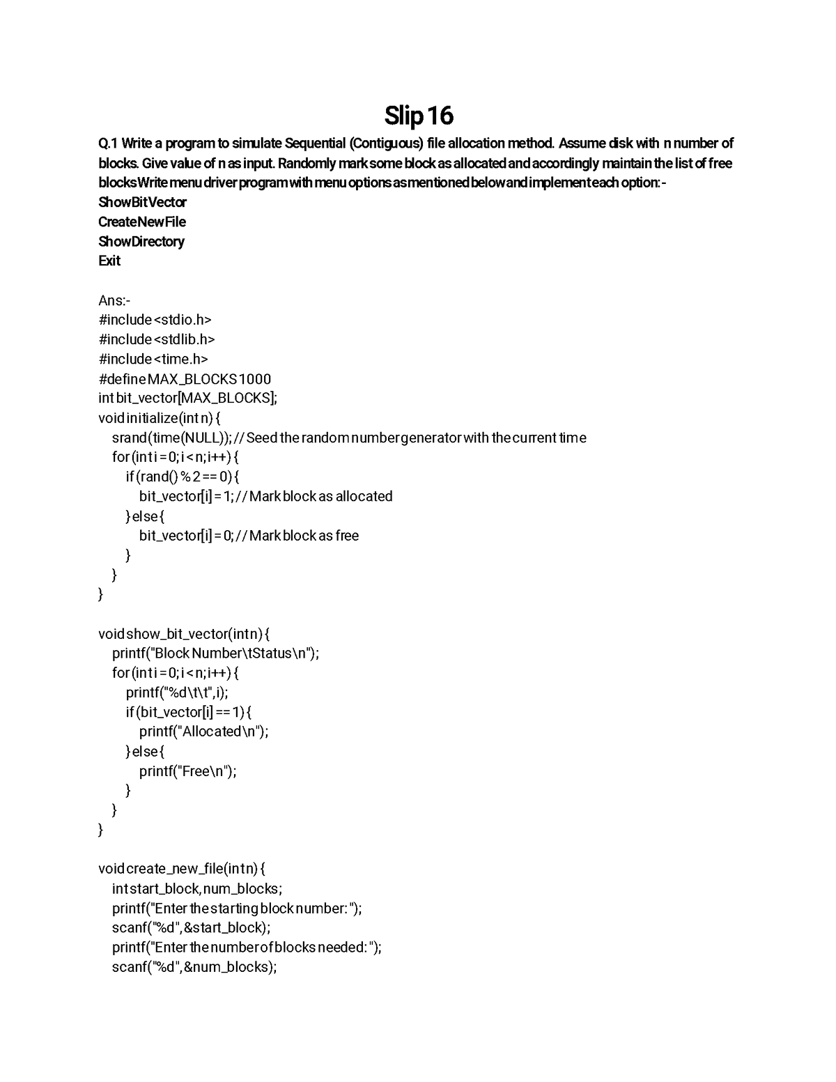 Os Slips Solution 16 30 Slip Q Write A Program To Simulate Sequential Contiguous File 5125