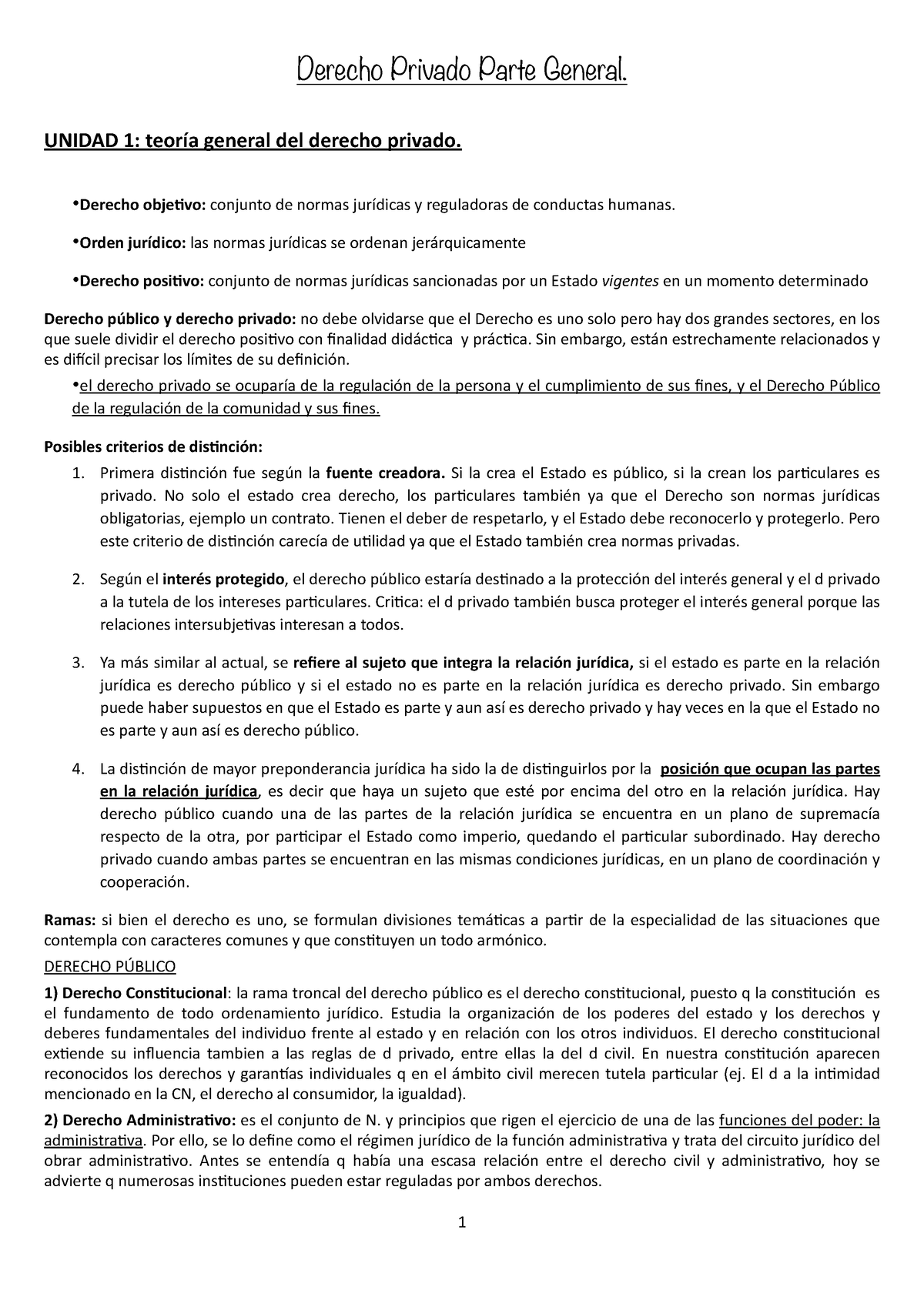 Resumen Prive - Derecho Privado Parte General. UNIDAD 1: Teoría General ...