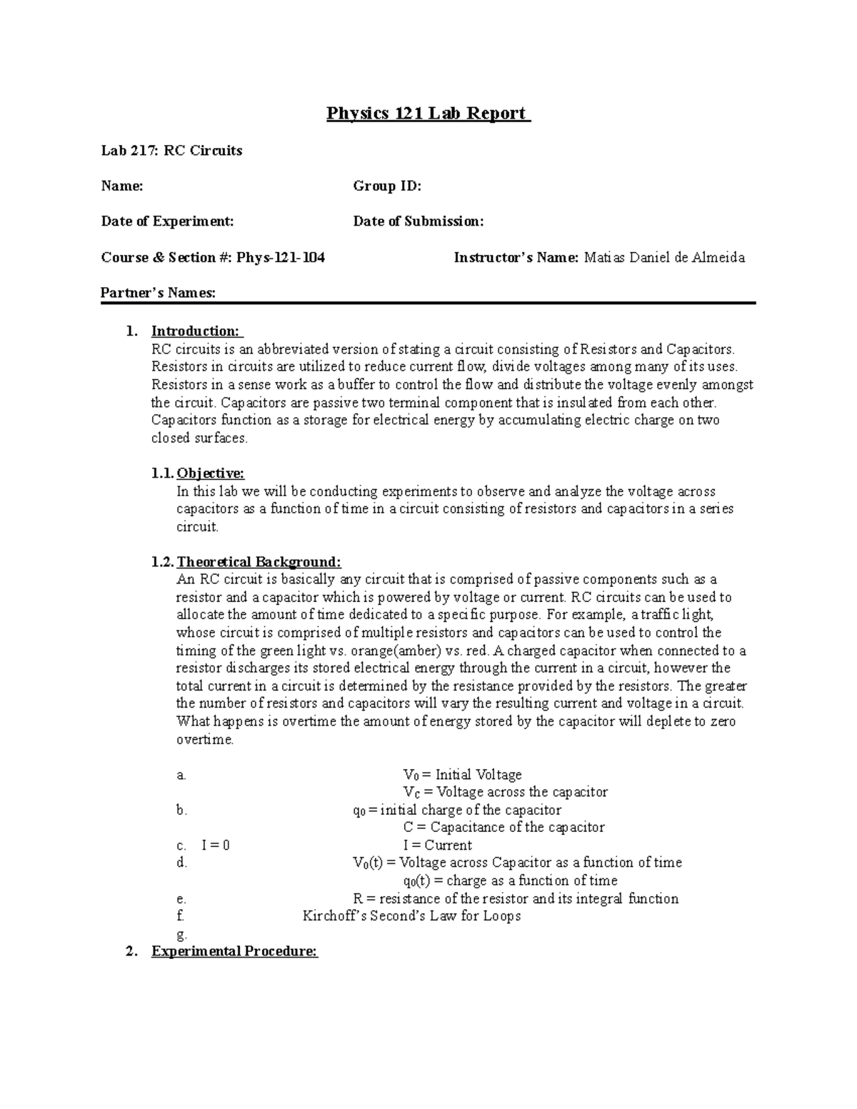 Lab 215 Ohm's Law Current, Voltage, and Resistance Measurements