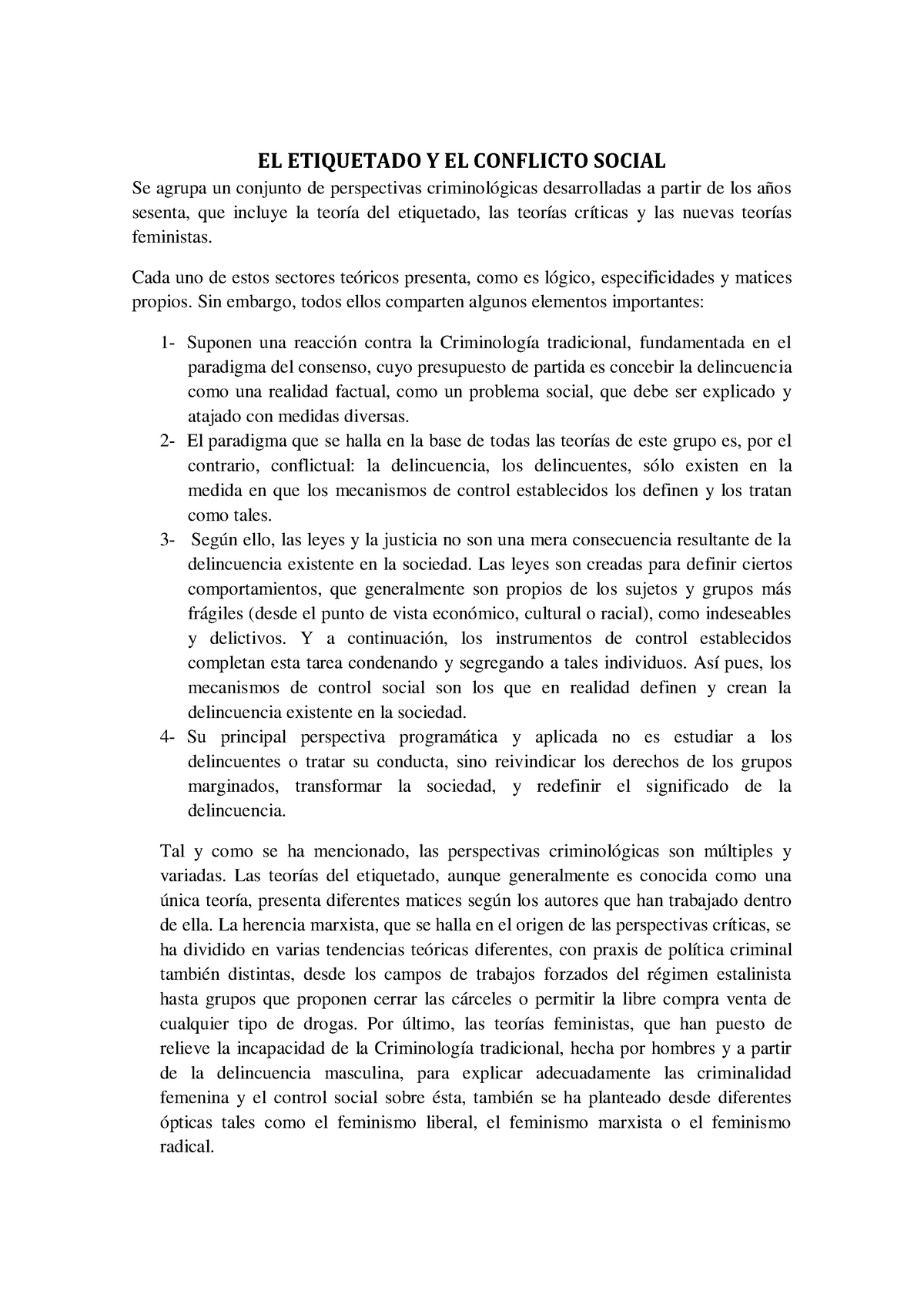 El Etiquetado Y El Conflicto Social El Etiquetado Y El Conflicto