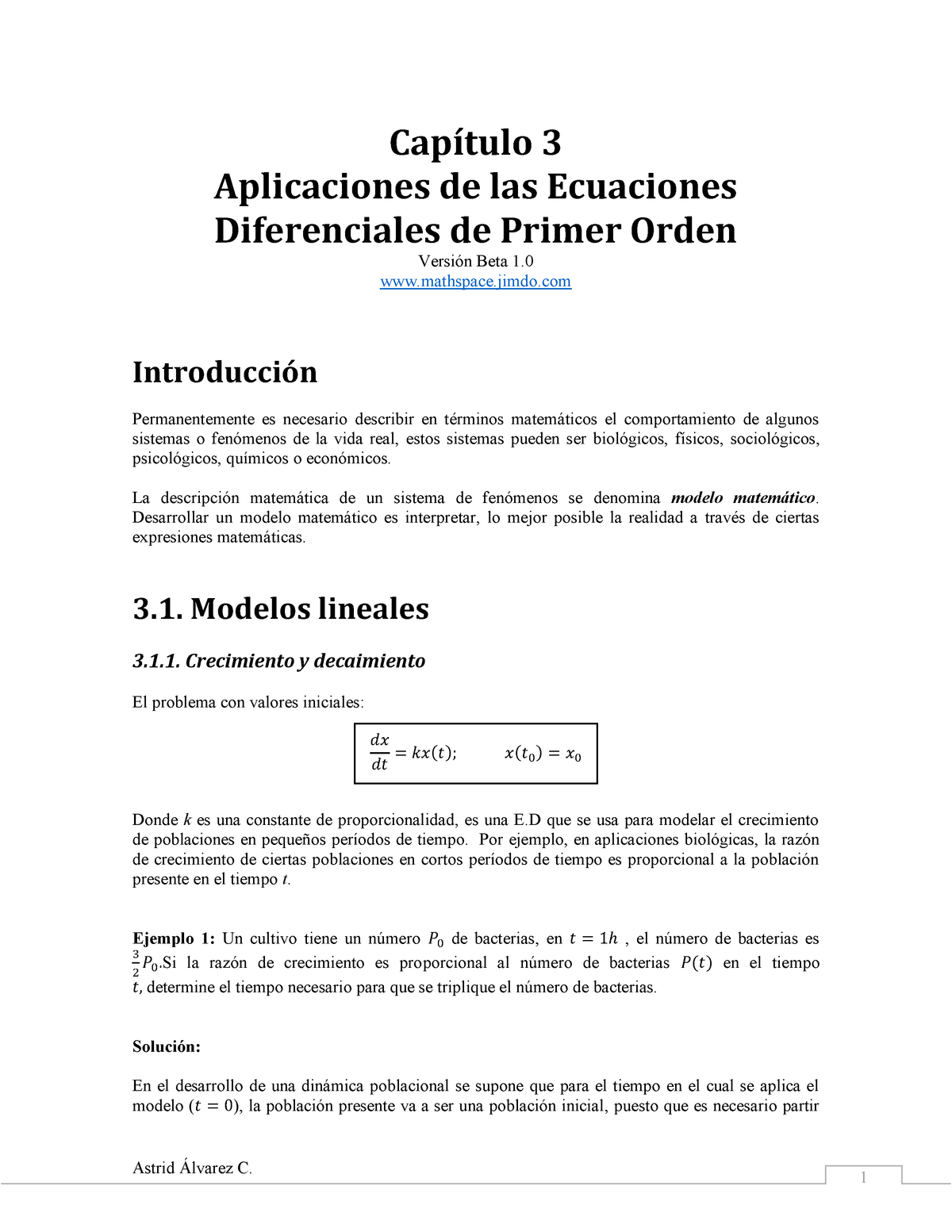 Libro de Aplicaciones de la ecuaciones de primer orden - Astrid Álvarez C.  Capítulo 3 Aplicaciones - Studocu