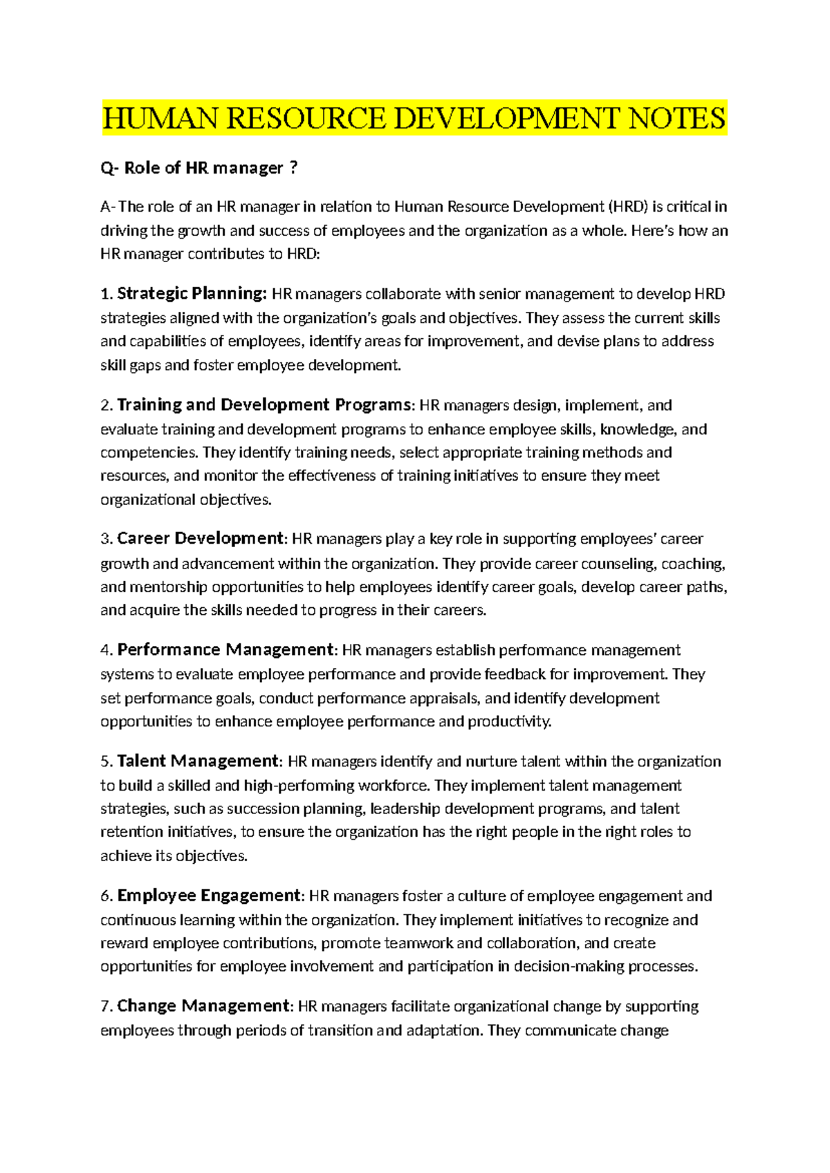 HRM ba programme semester 4 dse notes - HUMAN RESOURCE DEVELOPMENT ...