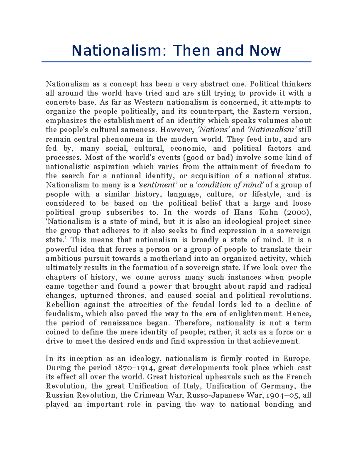 Nationalism Then And Now - Nationalism: Then And Now Nationalism As A ...