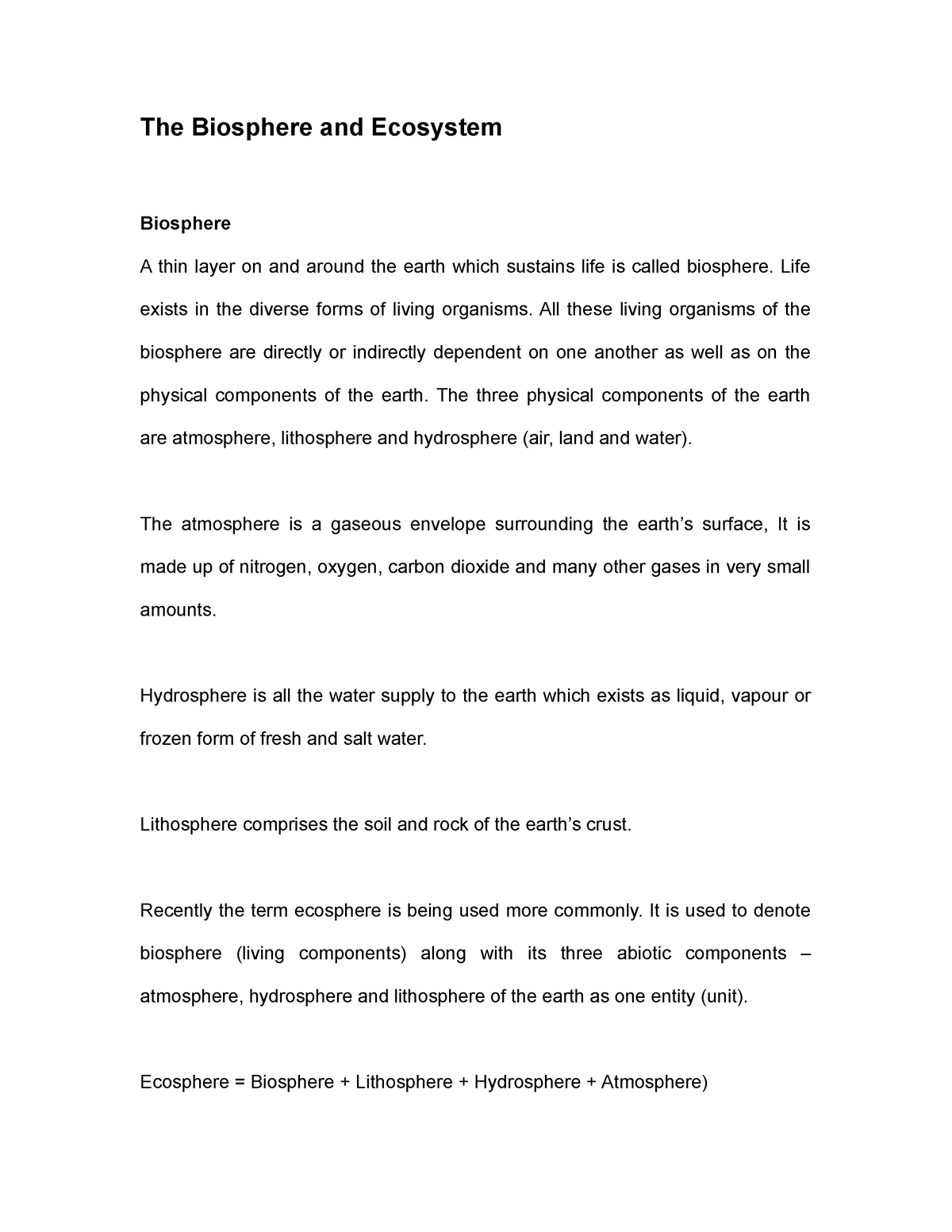 essay on biosphere ecosystem