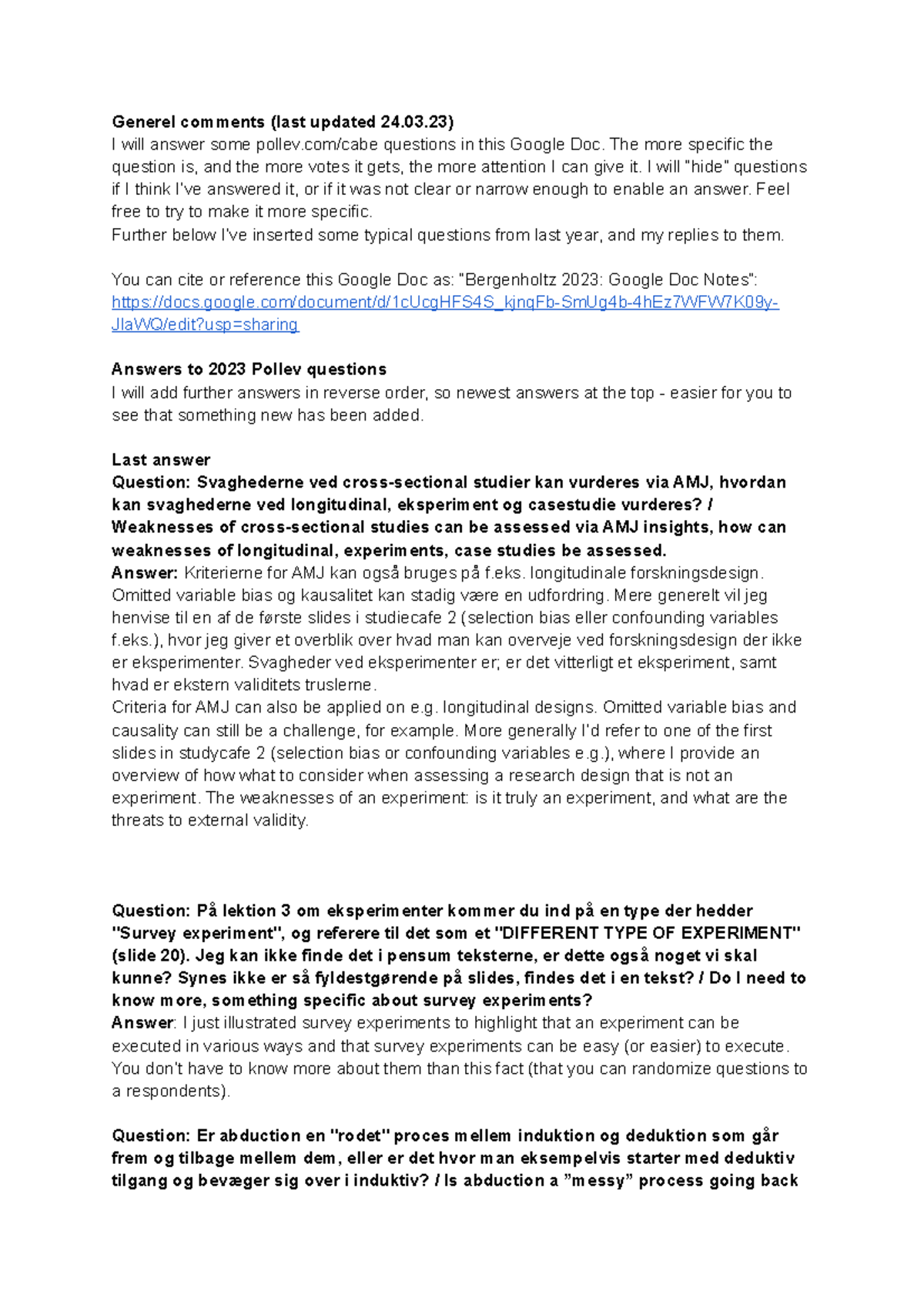 Answers to Pollev questions - 2023 - Generel comments (last updated 24. ...