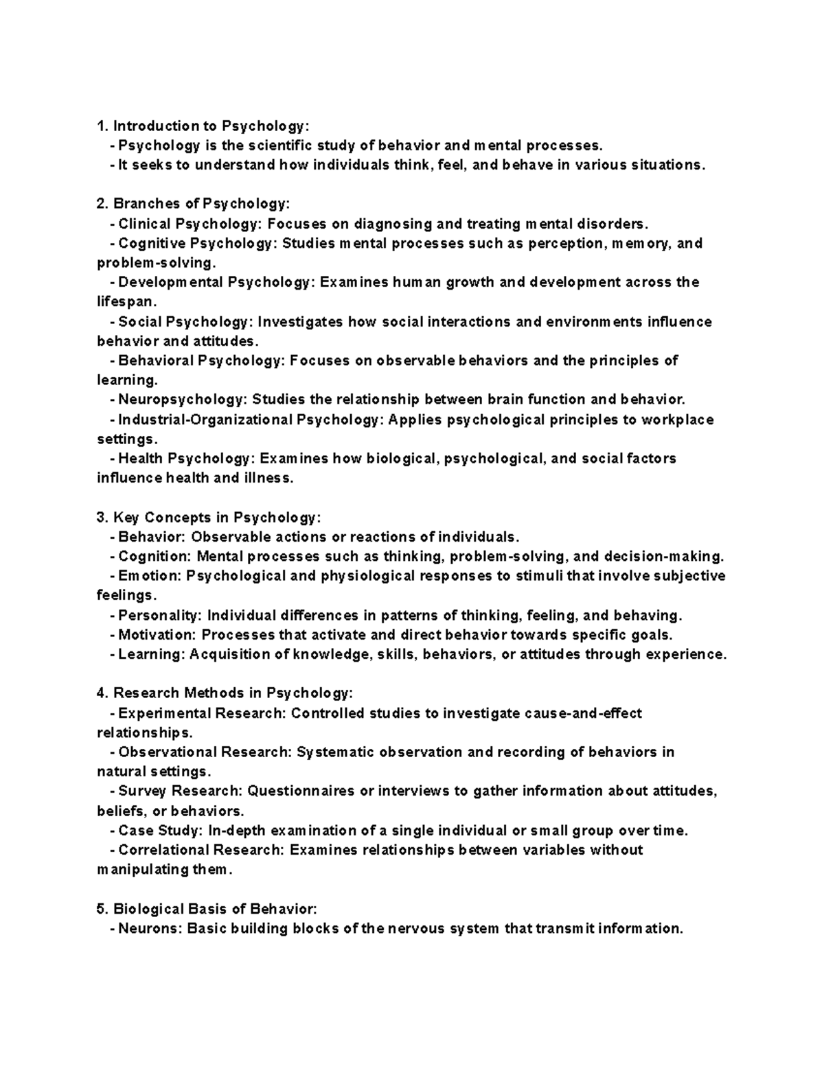 Psyc Notes - Introduction to Psychology: Psychology is the scientific ...