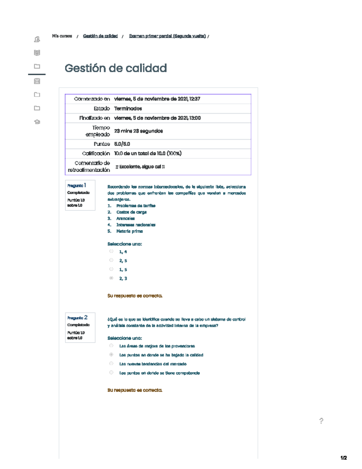 Gestión De Calidad Examen 1 Sgunda Vuelta - Gestión De Calidad - Studocu