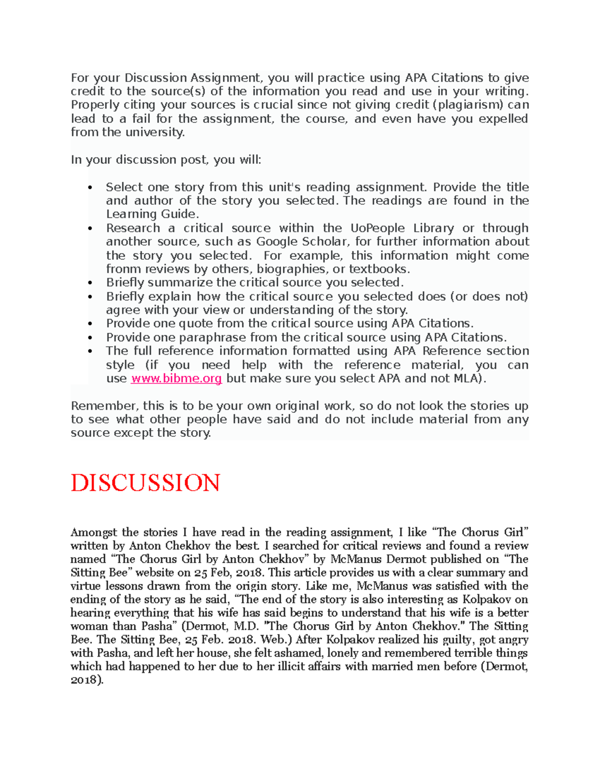 Unit 4- discussion - story review - For your Discussion Assignment, you ...