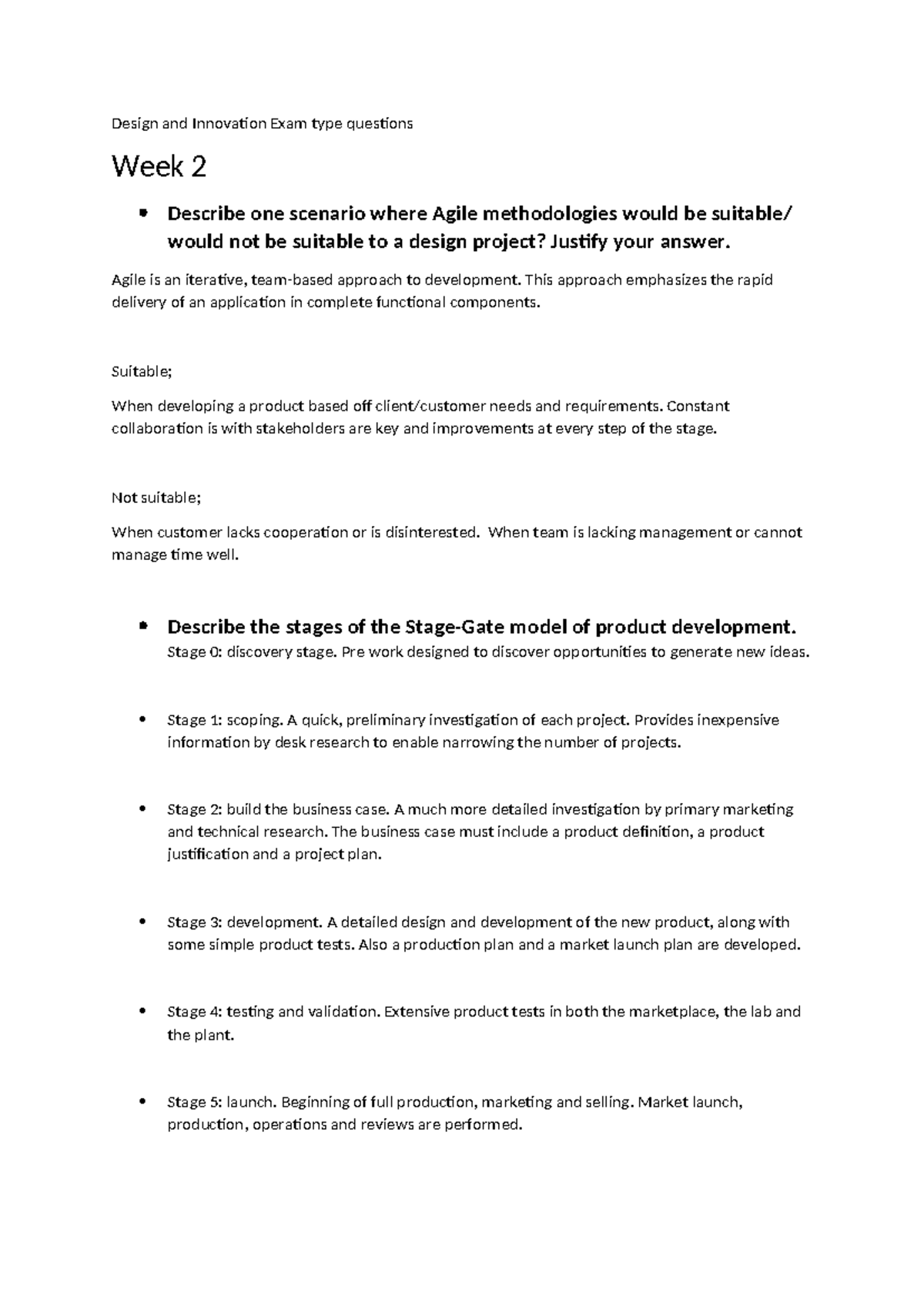 Design and Innovation Exam Type questions - Agile is an iterative, team ...