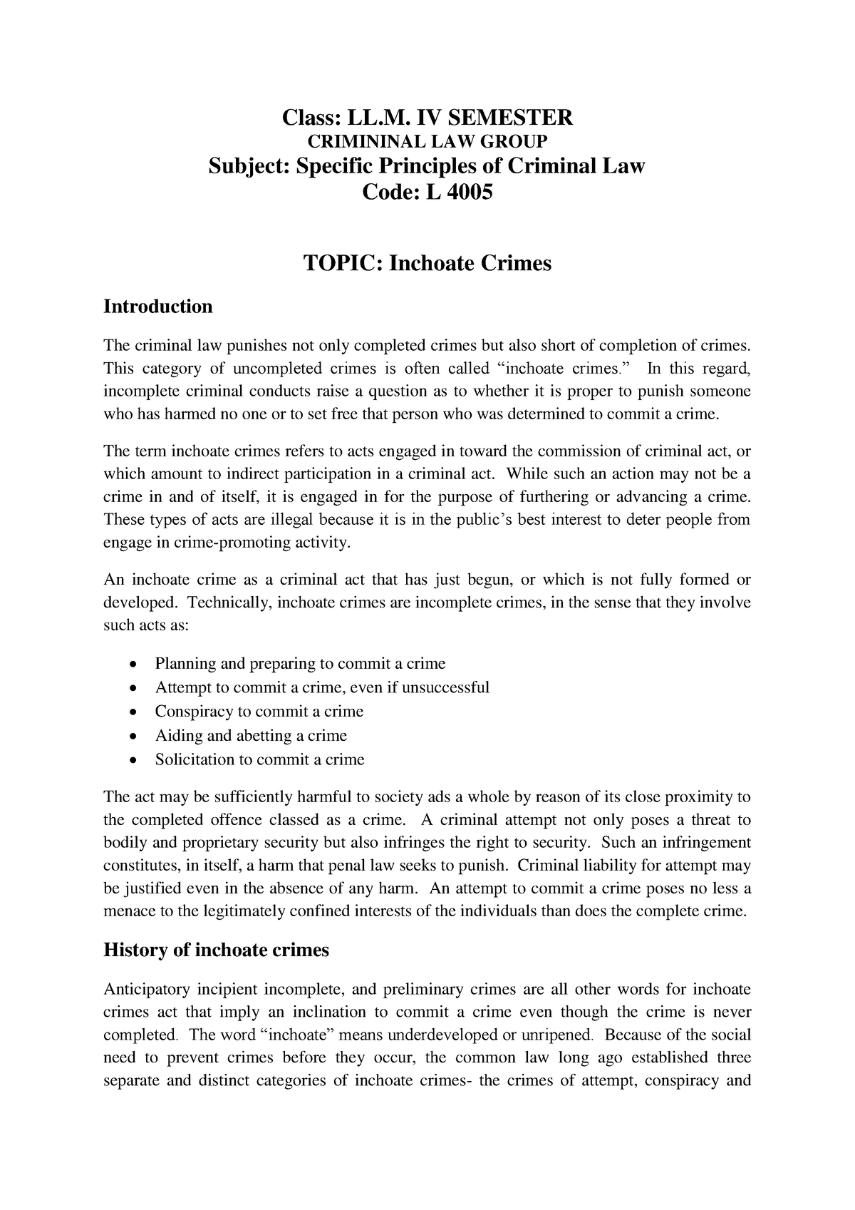 LLM 1805 IV SEM Specific Principles of Criminal Law L 4005 lecture on ...