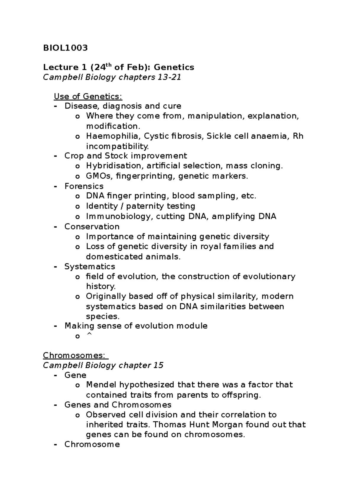 BIOL1003 Lecture Notes - 2021 Semester 1 - BIOL Lecture 1 (24th Of Feb ...