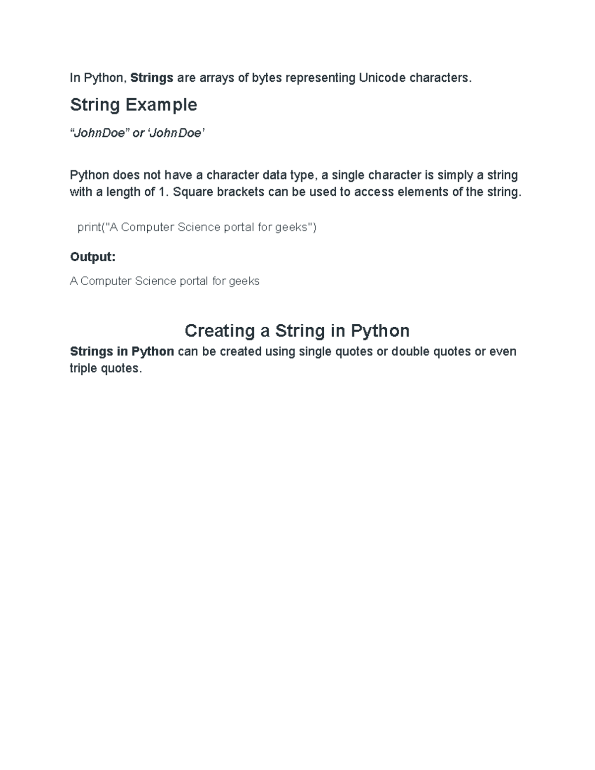 INFO 3020 Strings-More Practice - In Python, Strings are arrays of ...